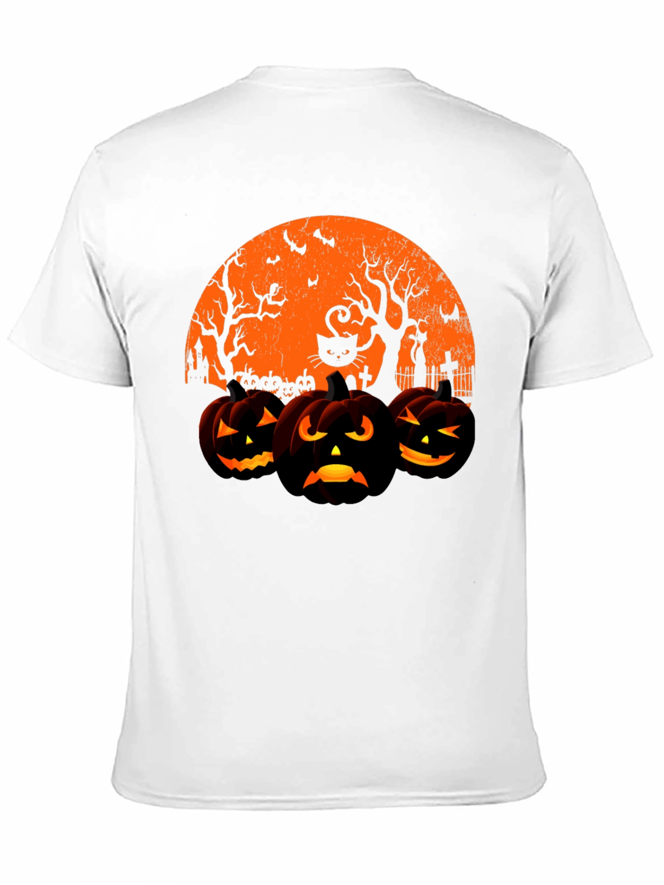 Halloween Pumpkin & Cat Graphic T-Shirt