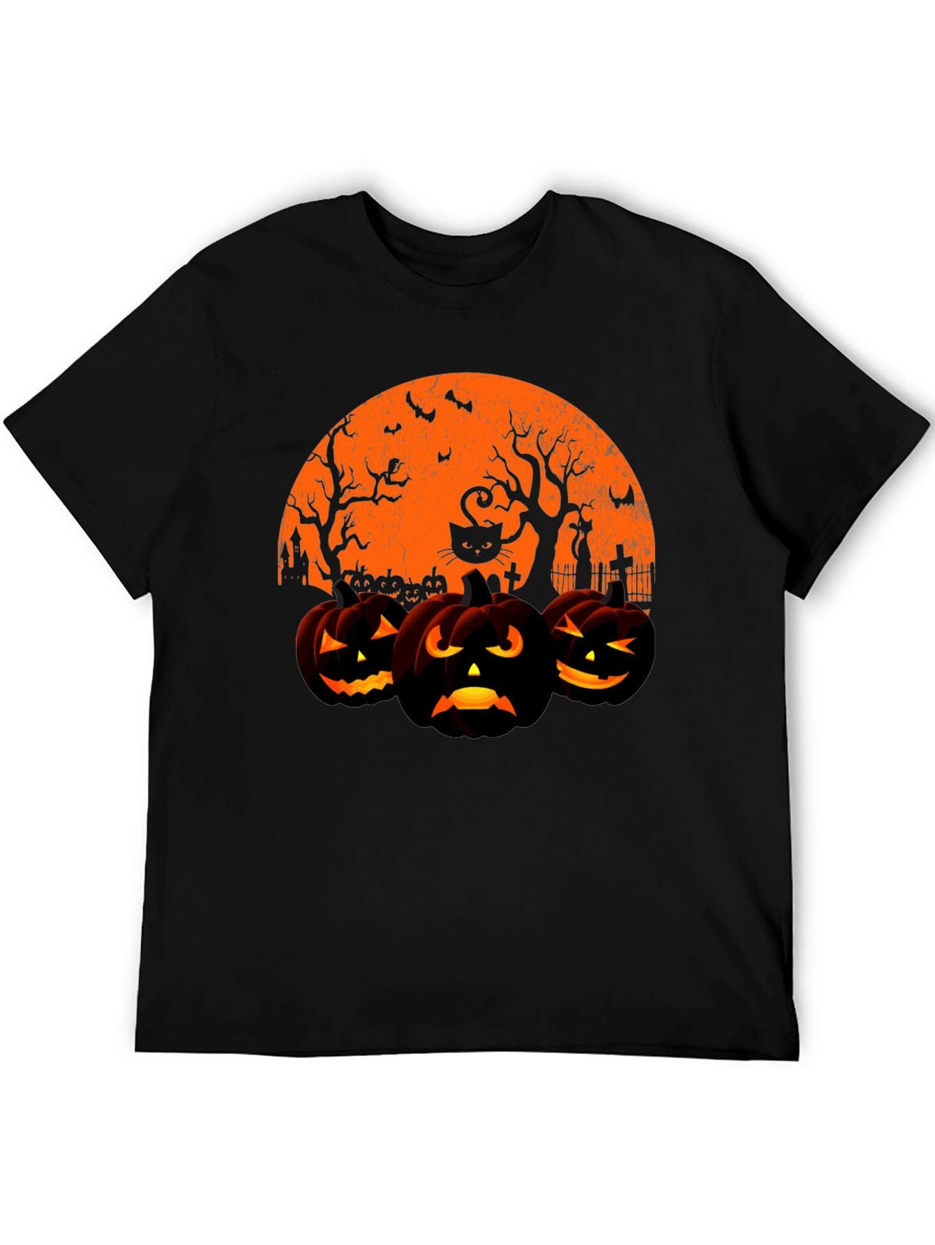 Halloween Pumpkin & Cat Graphic T-Shirt