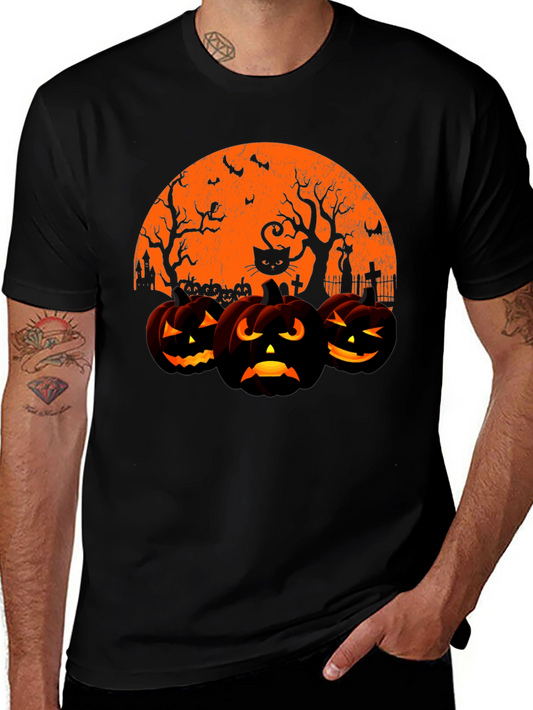 Halloween Pumpkin & Cat Graphic T-Shirt