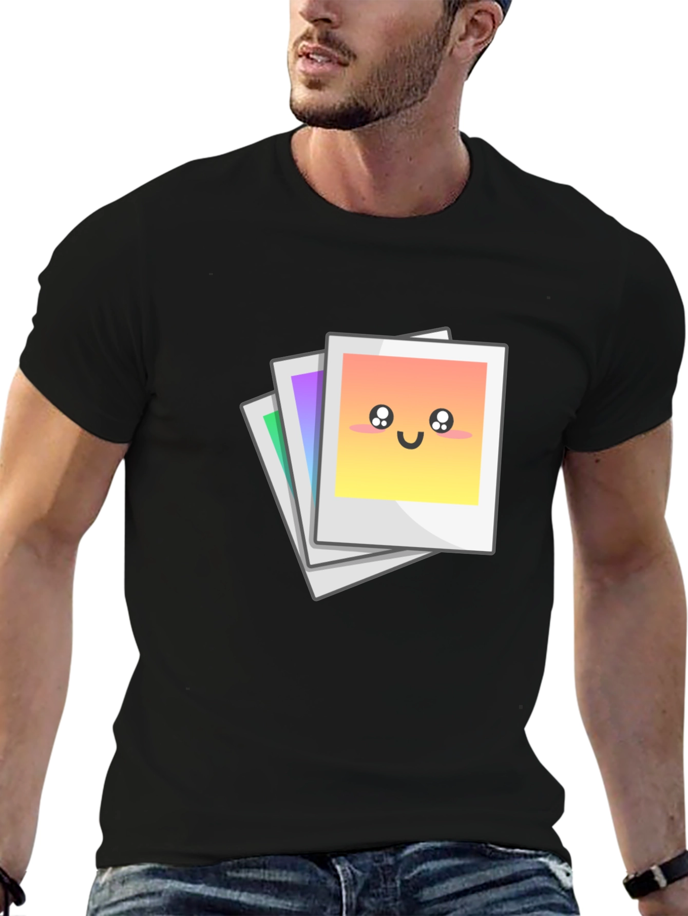 Cute Photo Stack Black T-Shirt