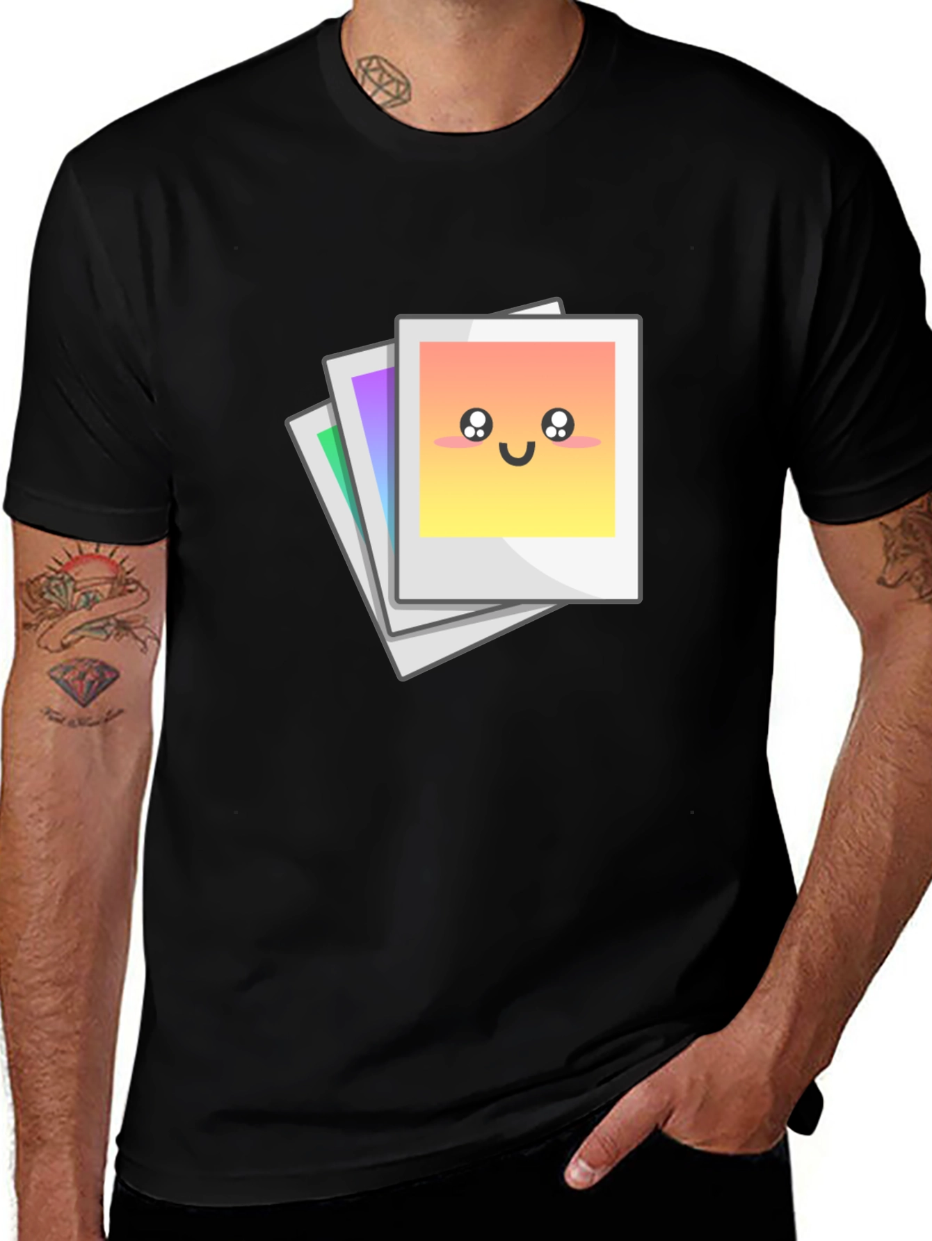 Cute Photo Stack Black T-Shirt