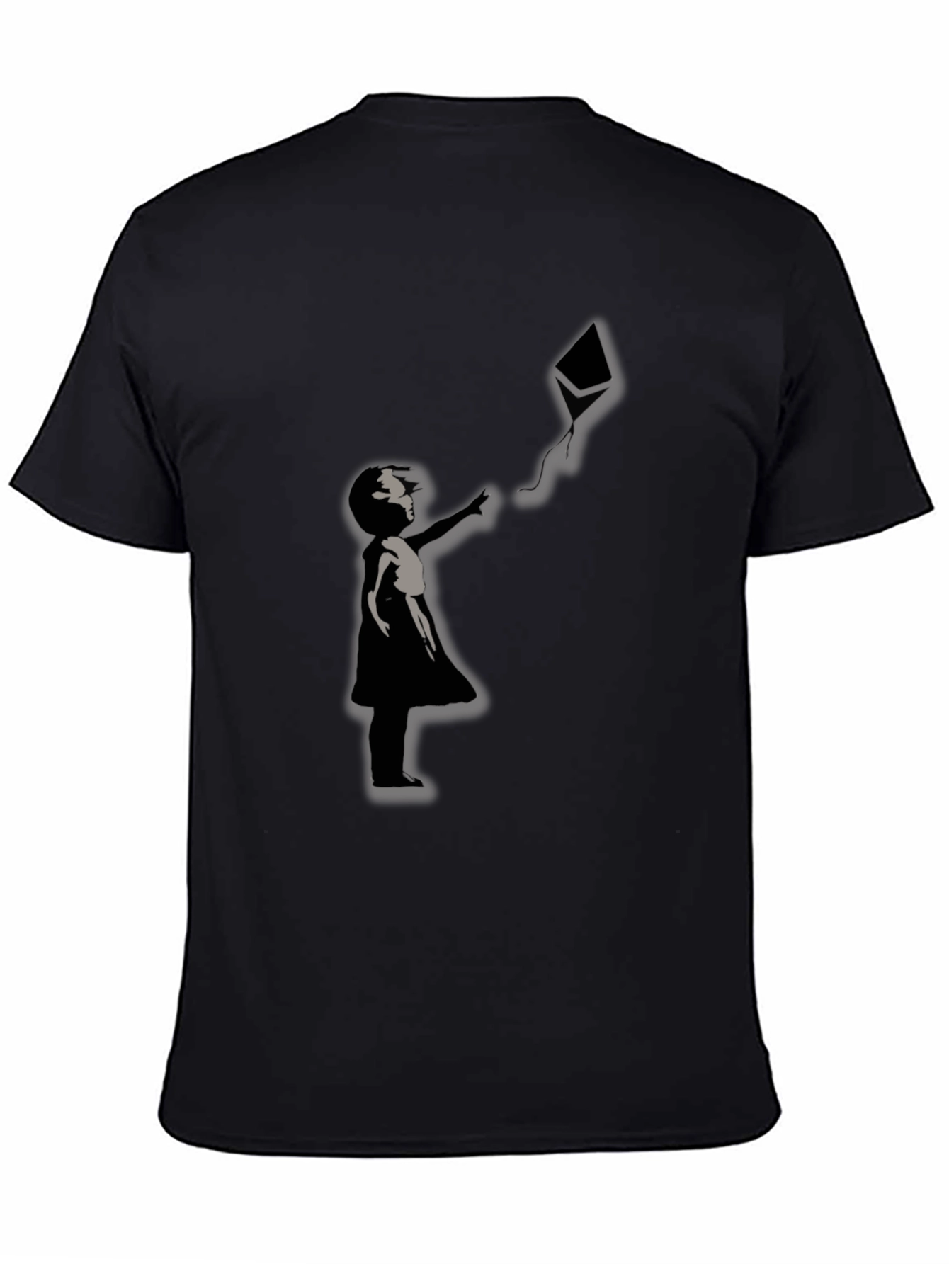 Girl and Kite Graphic T-Shirt - Crew Neck Black