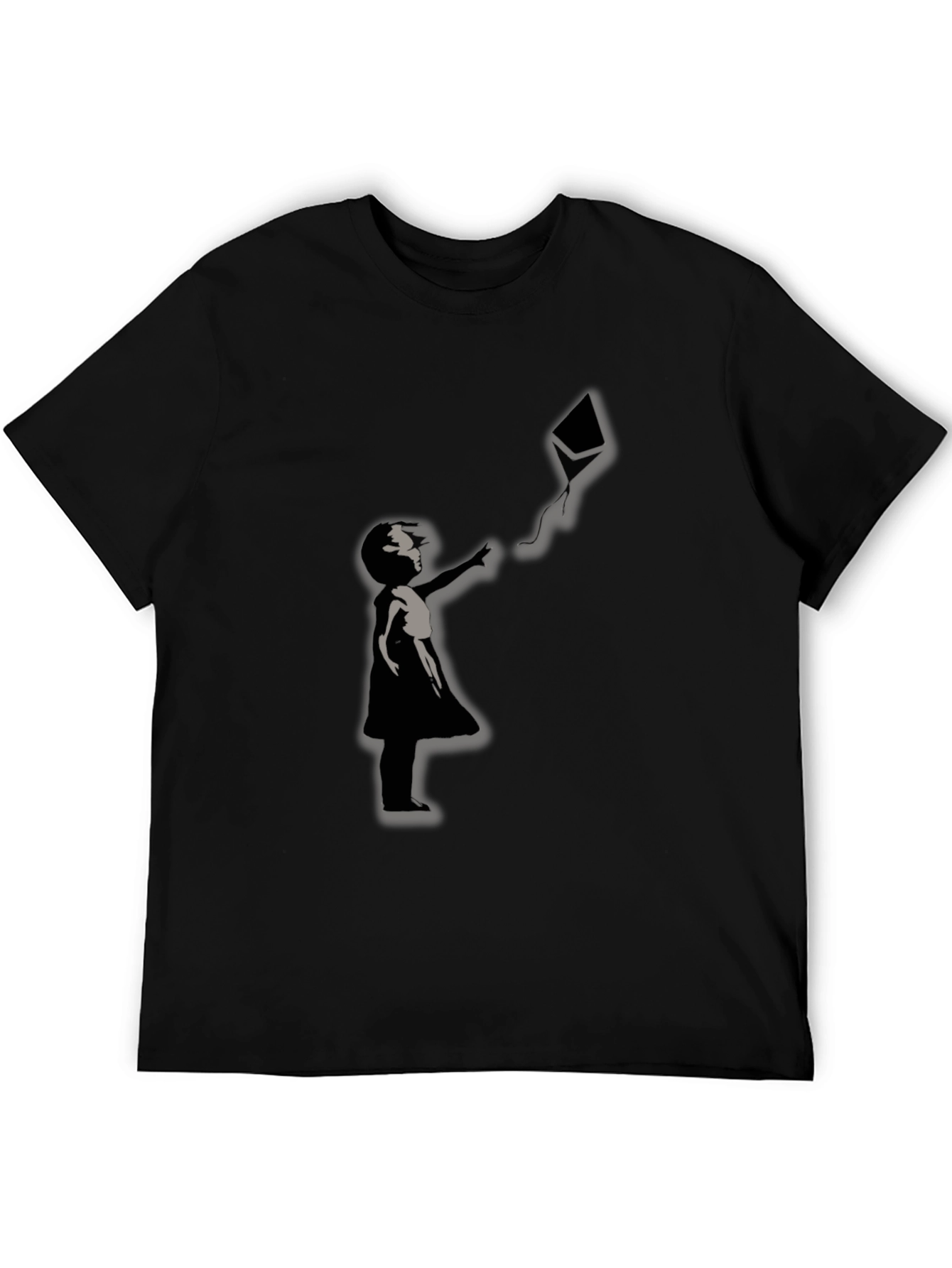 Girl and Kite Graphic T-Shirt - Crew Neck Black