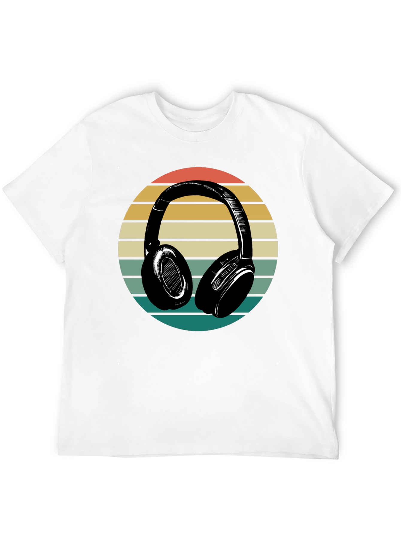 Retro Headphones Graphic Tee - Black Cotton Blend