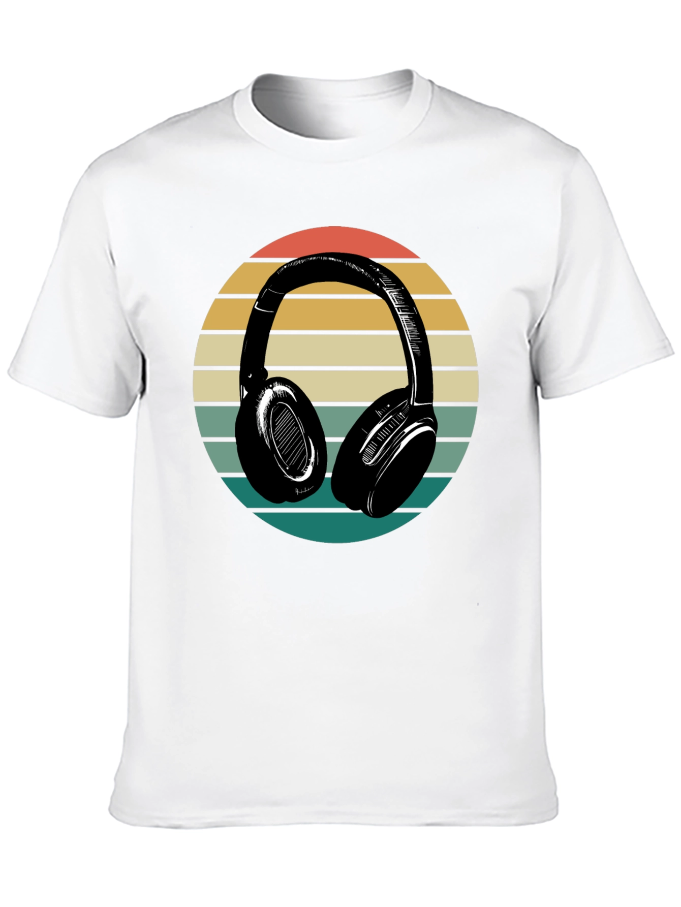 Retro Headphones Graphic Tee - Black Cotton Blend