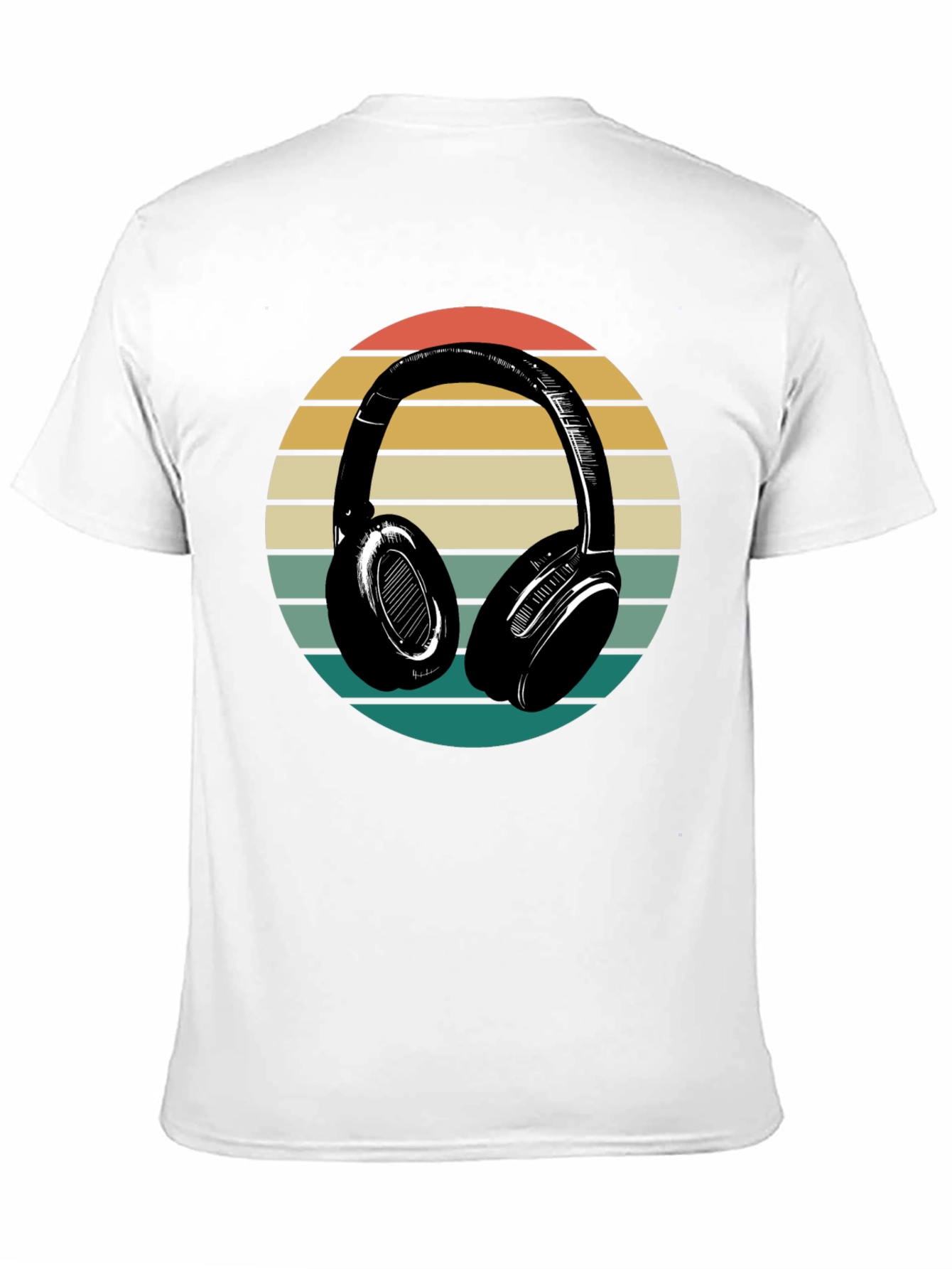 Retro Headphones Graphic Tee - Black Cotton Blend