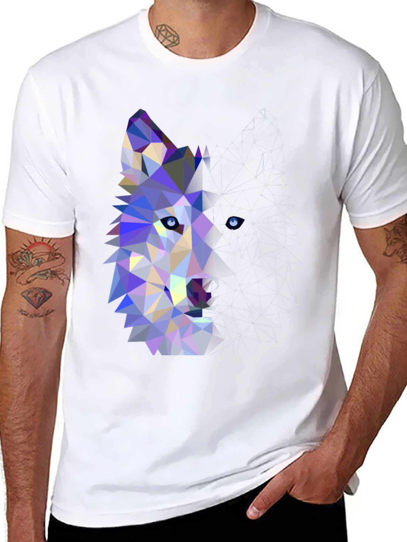 Geometric Wolf Graphic Tee - Modern Animal Print