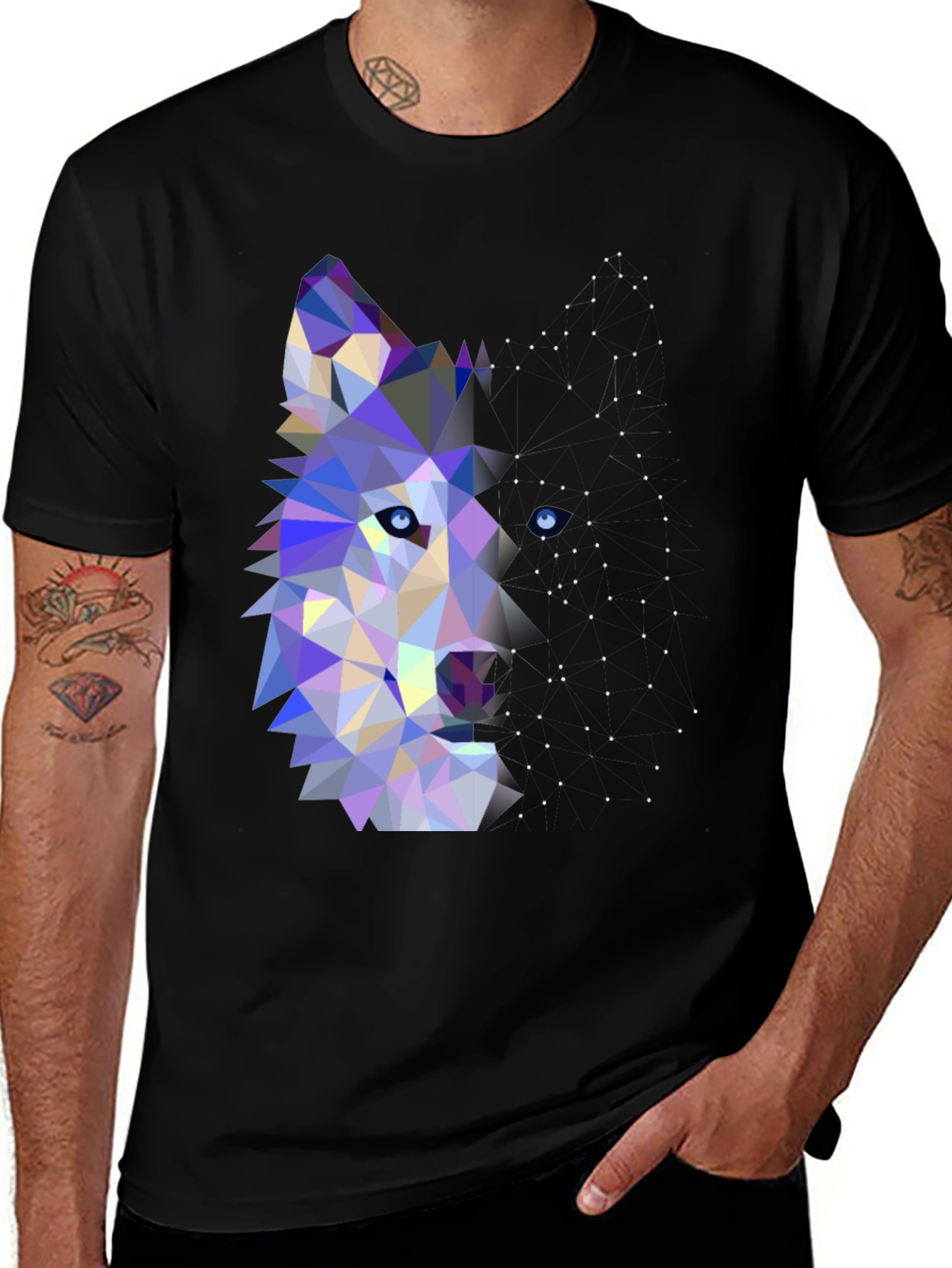 Geometric Wolf Graphic Tee - Modern Animal Print