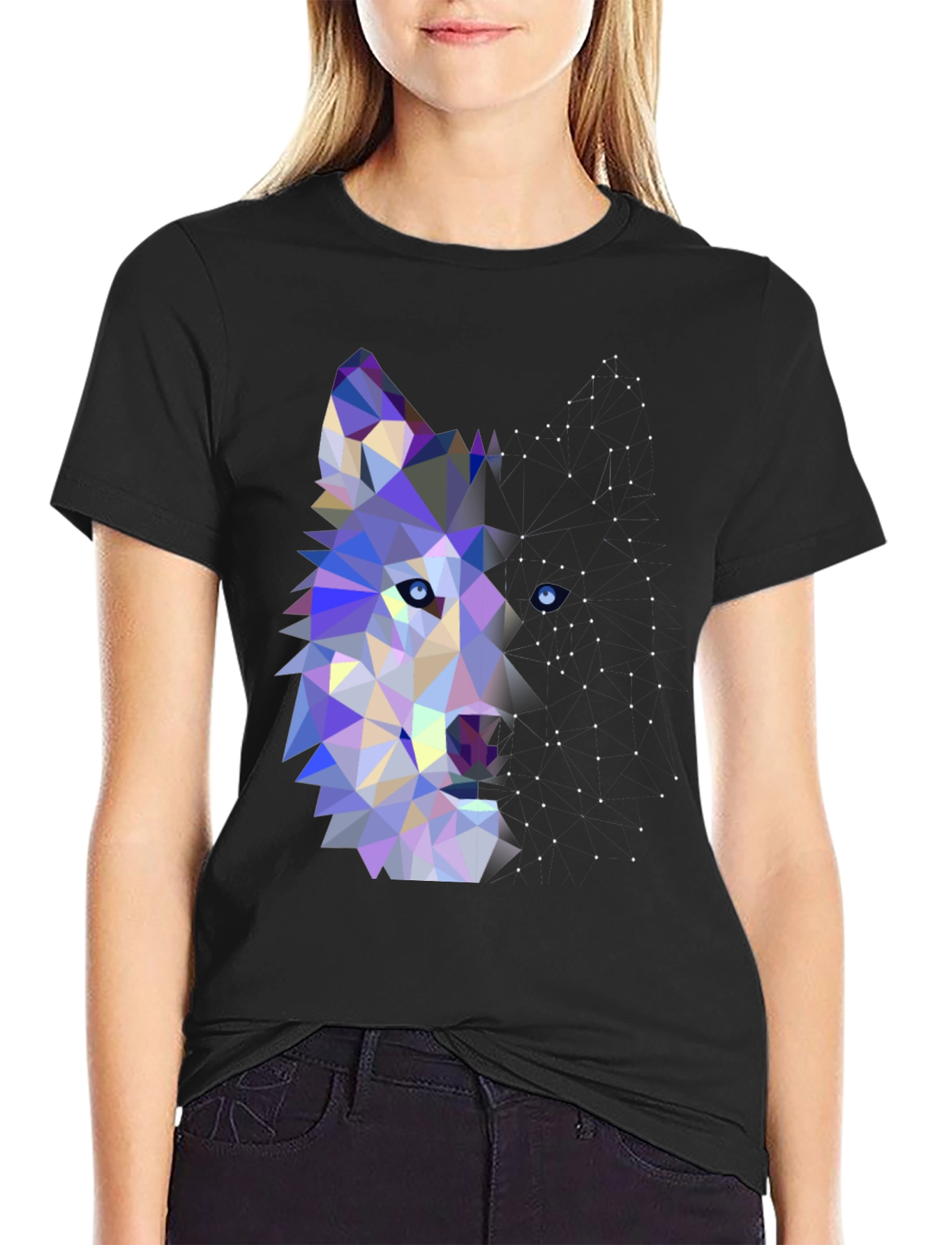 Geometric Wolf Graphic Tee - Modern Animal Print