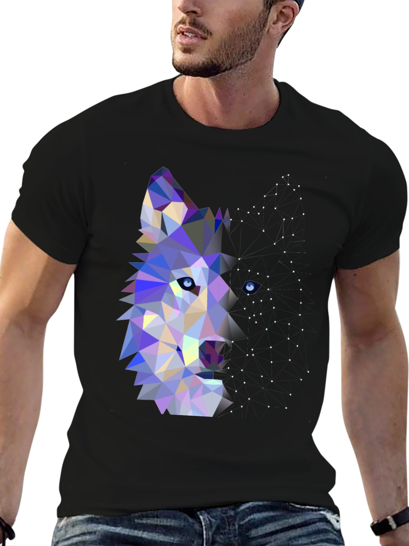 Geometric Wolf Graphic Tee - Modern Animal Print