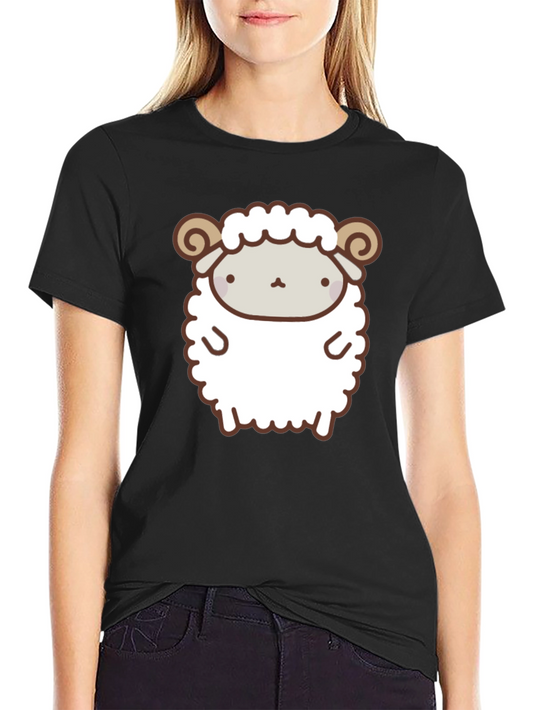 Cute Sheep Graphic Tee - Black Cotton T-Shirt