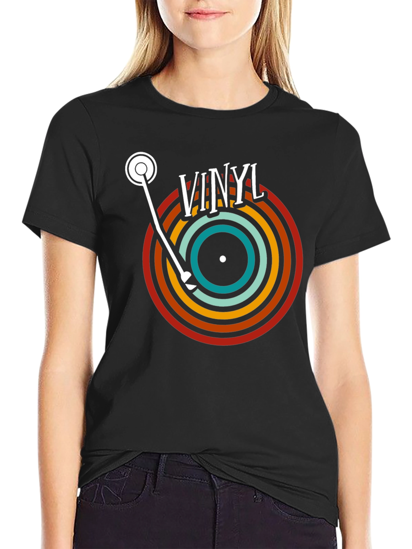 Retro Vinyl Record T-Shirt - Black