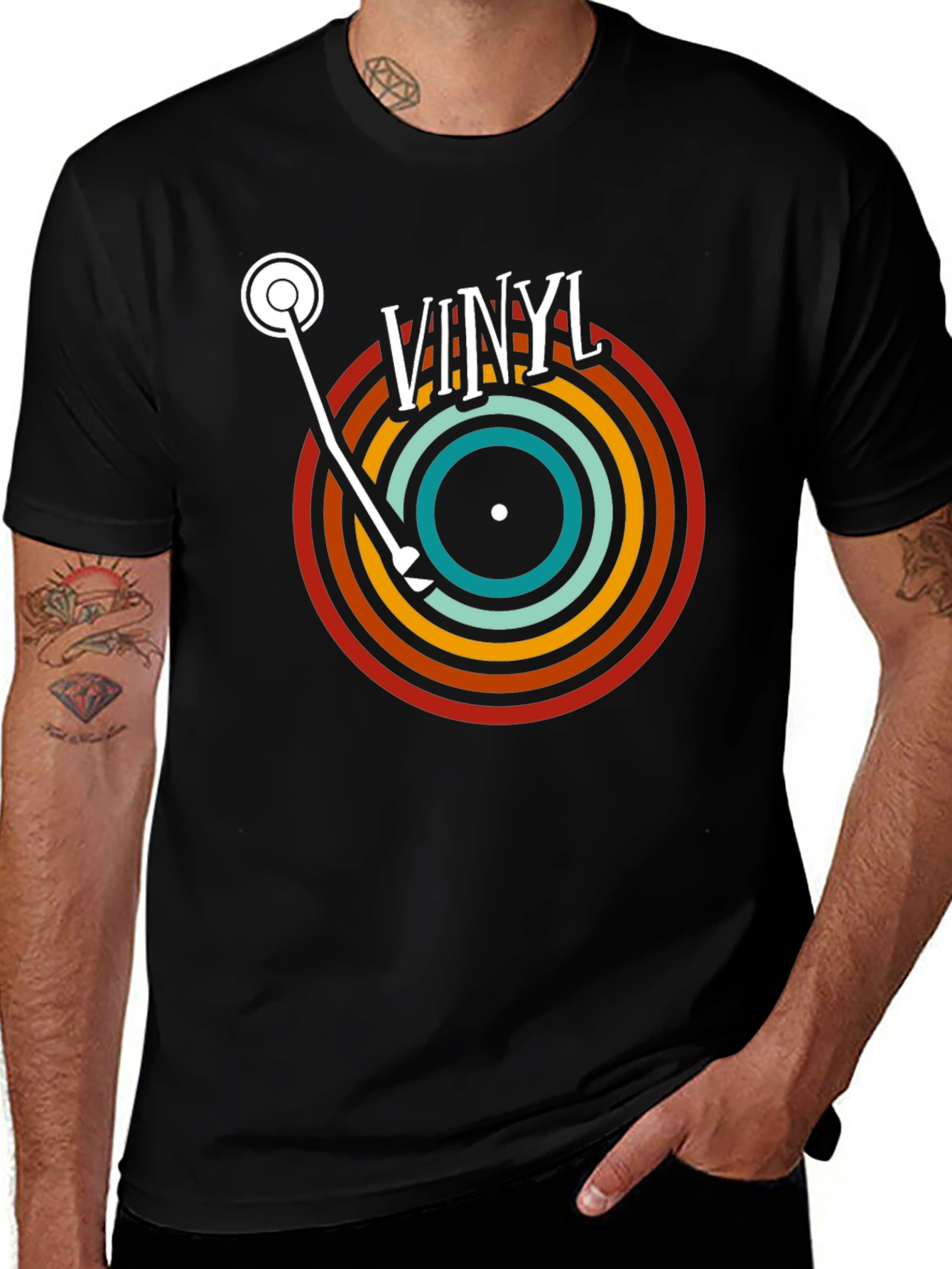 Retro Vinyl Record T-Shirt - Black