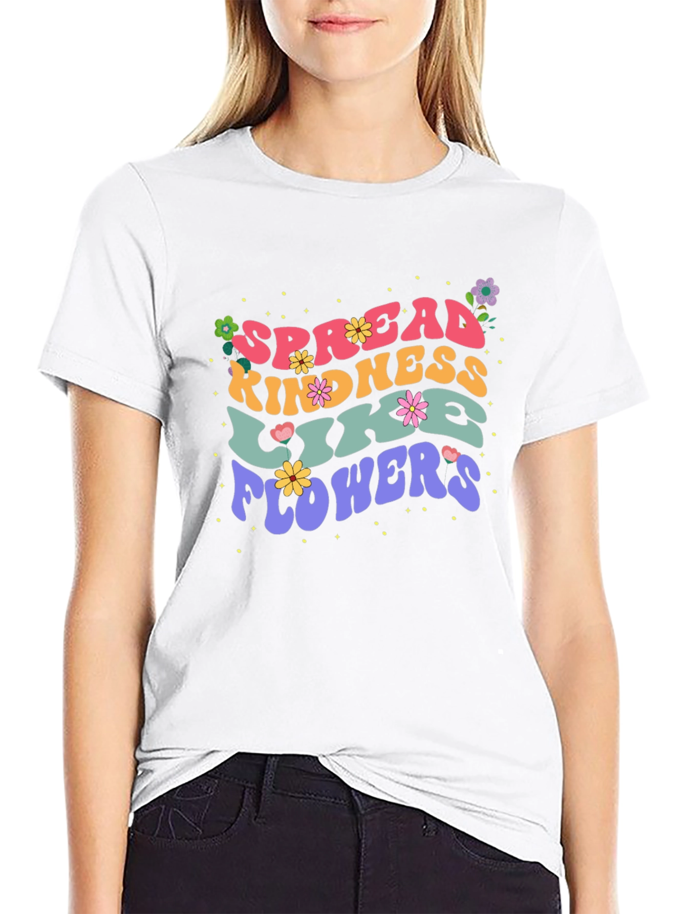 Spread Kindness Like Flowers Black Graphic Tee