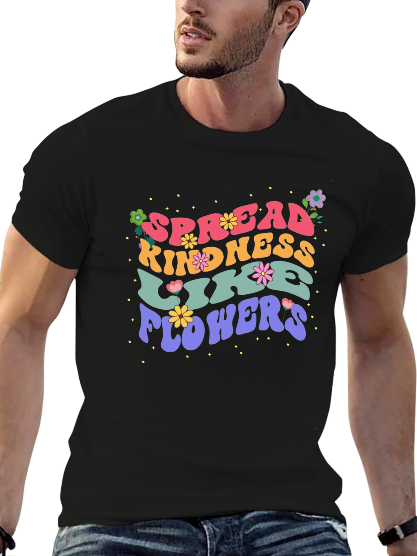 Spread Kindness Like Flowers Black Graphic Tee