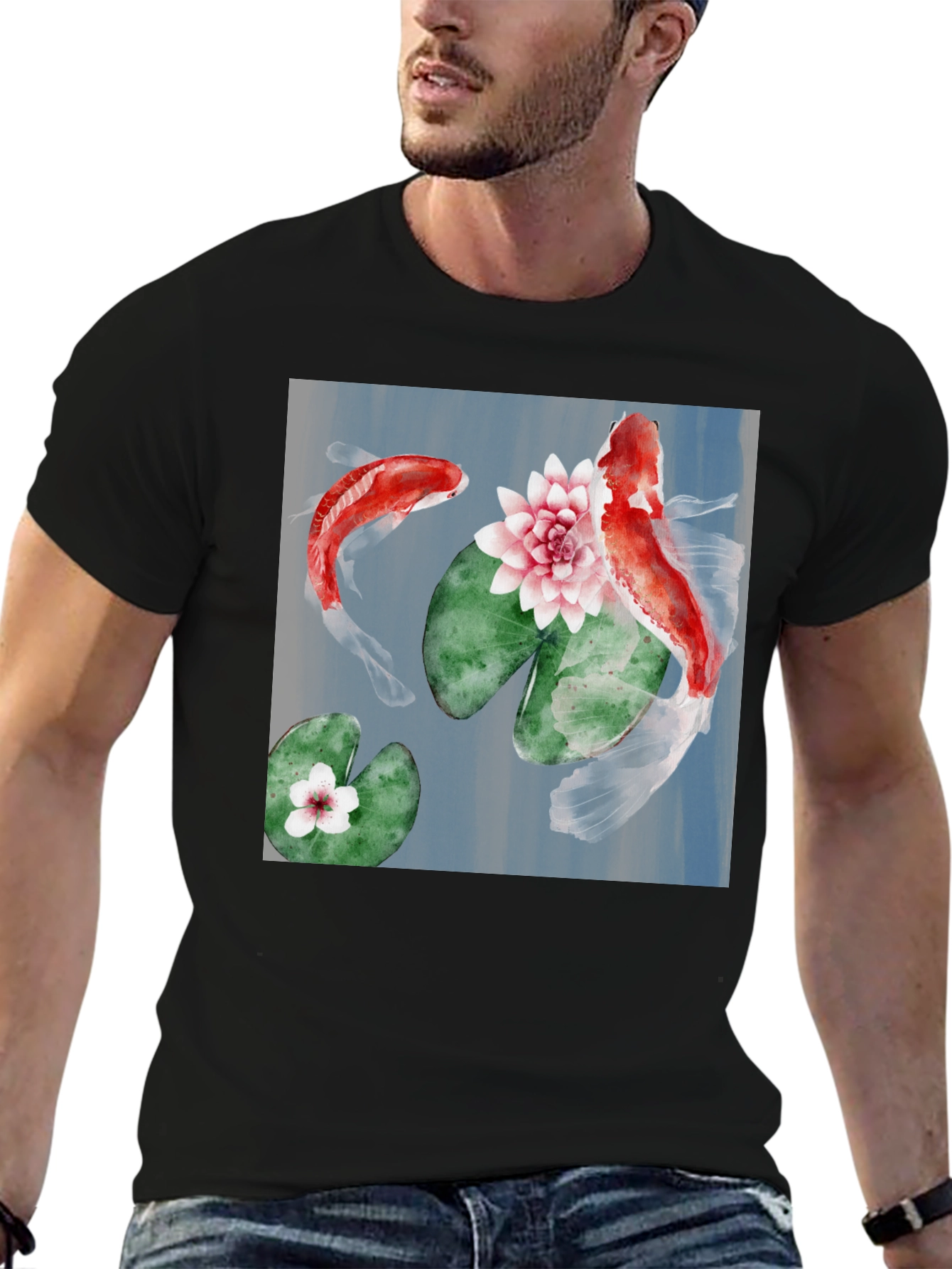 Koi Fish Graphic Tee - Stylish Black T-Shirt