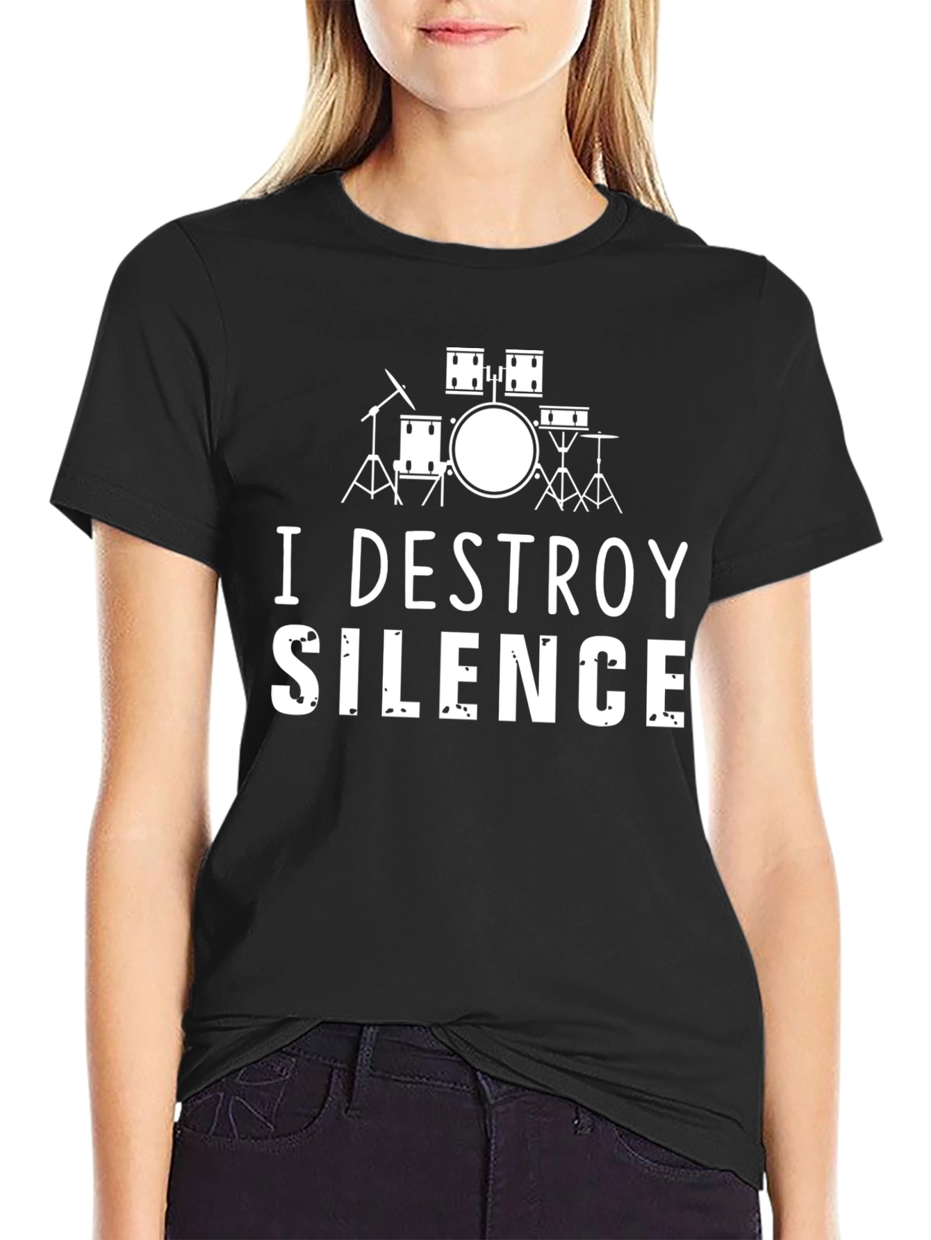I Destroy Silence Drummer T-Shirt - Black Cotton Tee