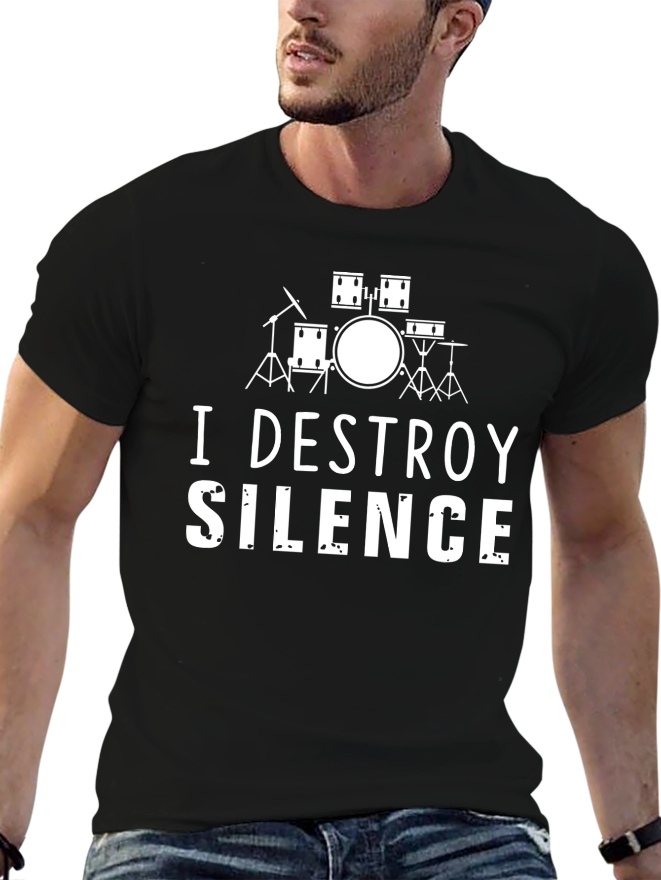 I Destroy Silence Drummer T-Shirt - Black Cotton Tee