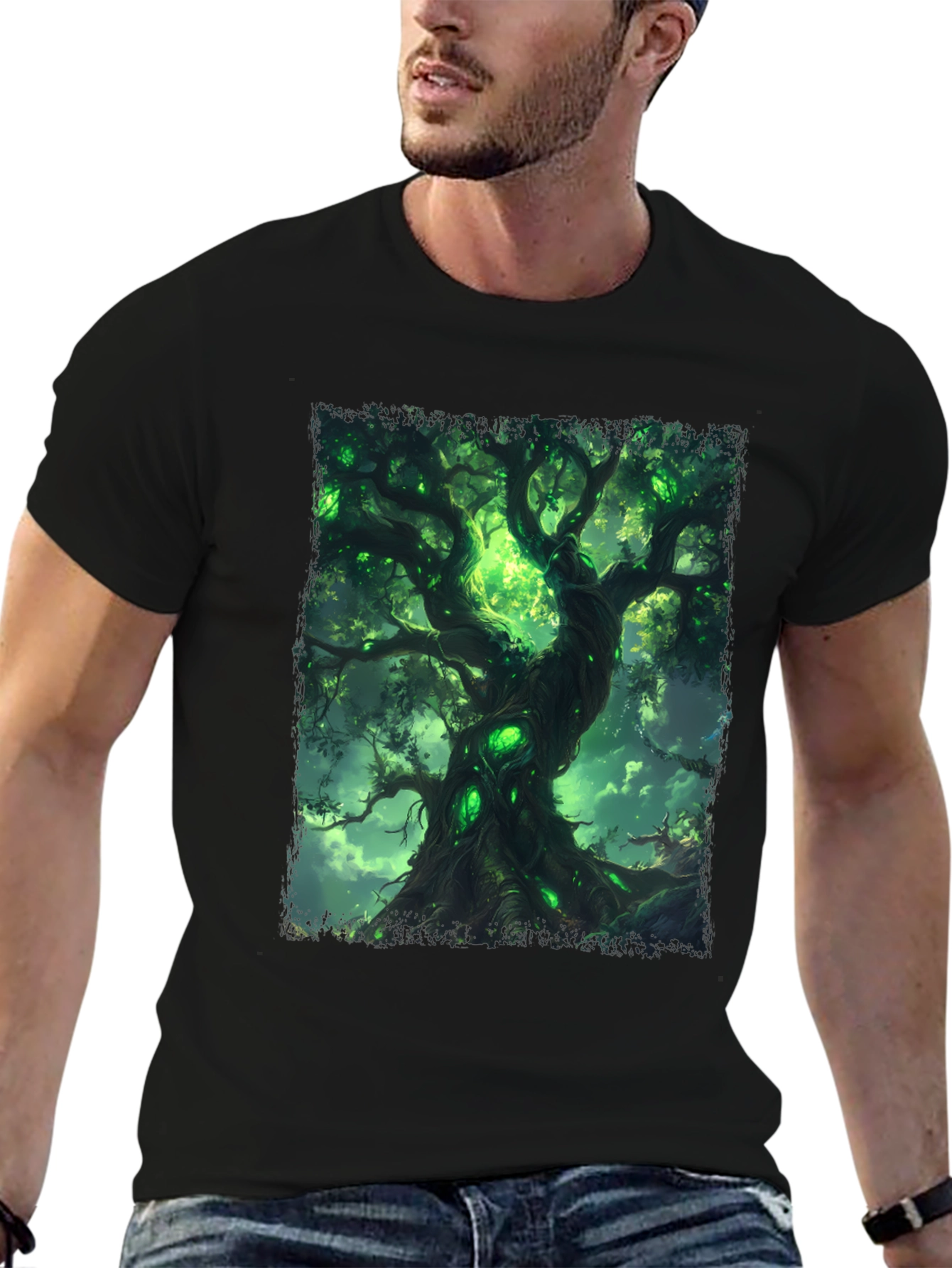 Mystic Green Tree Graphic Tee - Fantasy Inspired Design