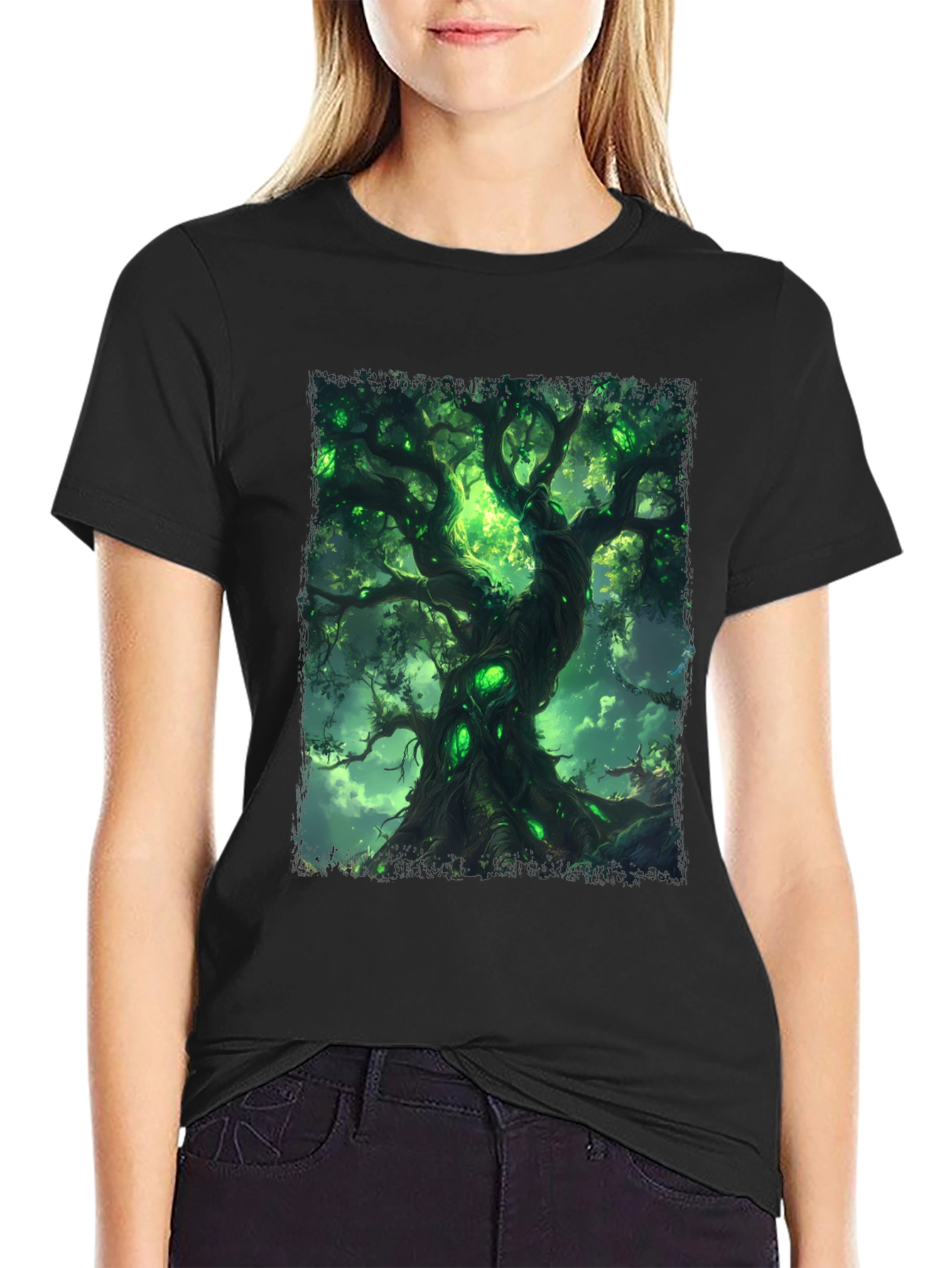 Mystic Green Tree Graphic Tee - Fantasy Inspired Design