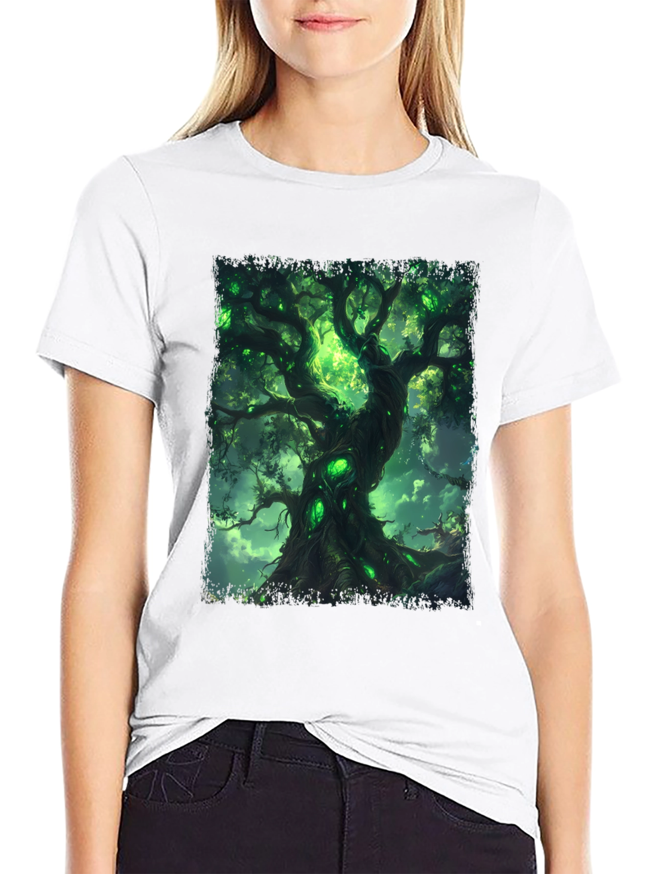 Mystic Green Tree Graphic Tee - Fantasy Inspired Design