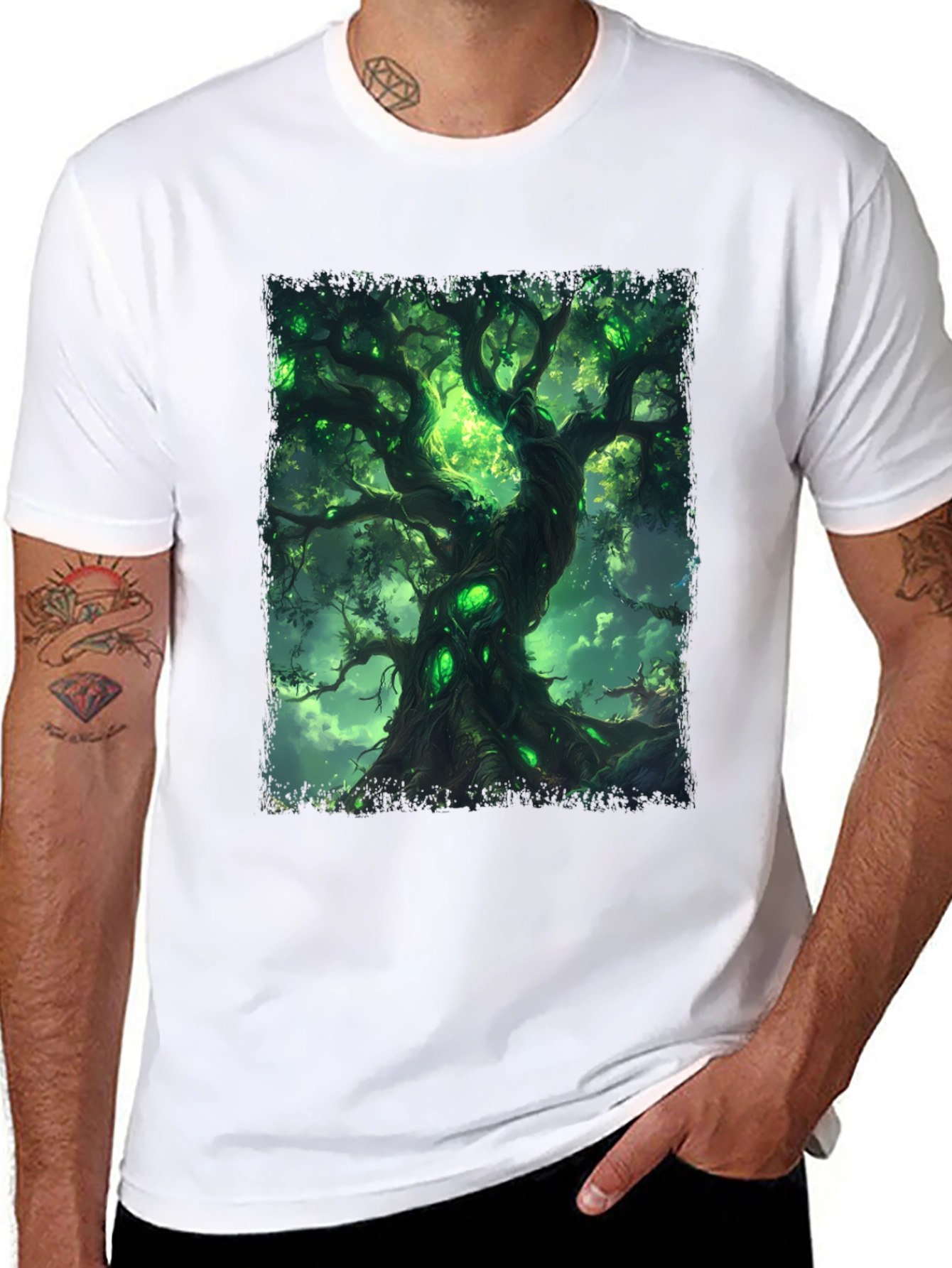 Mystic Green Tree Graphic Tee - Fantasy Inspired Design