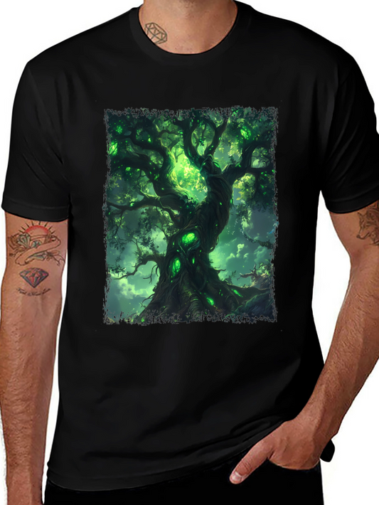 Mystic Green Tree Graphic Tee - Fantasy Inspired Design