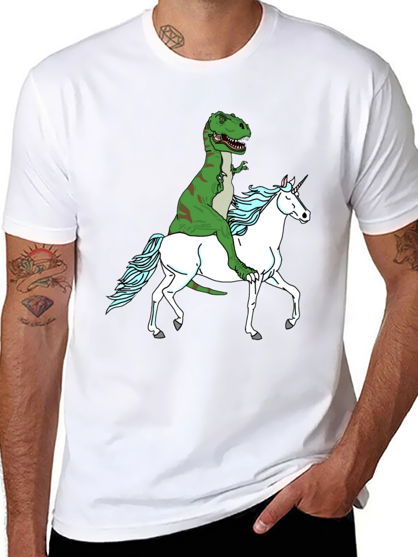 Dino Riding Unicorn Graphic Tee