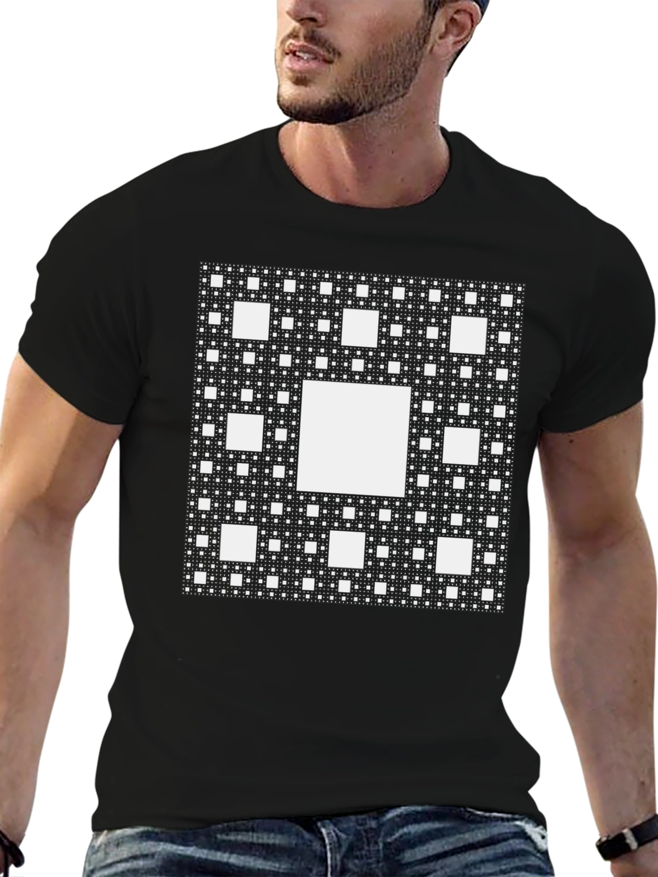 Sierpinski Carpet Black Tee - Geometric Fractal Design