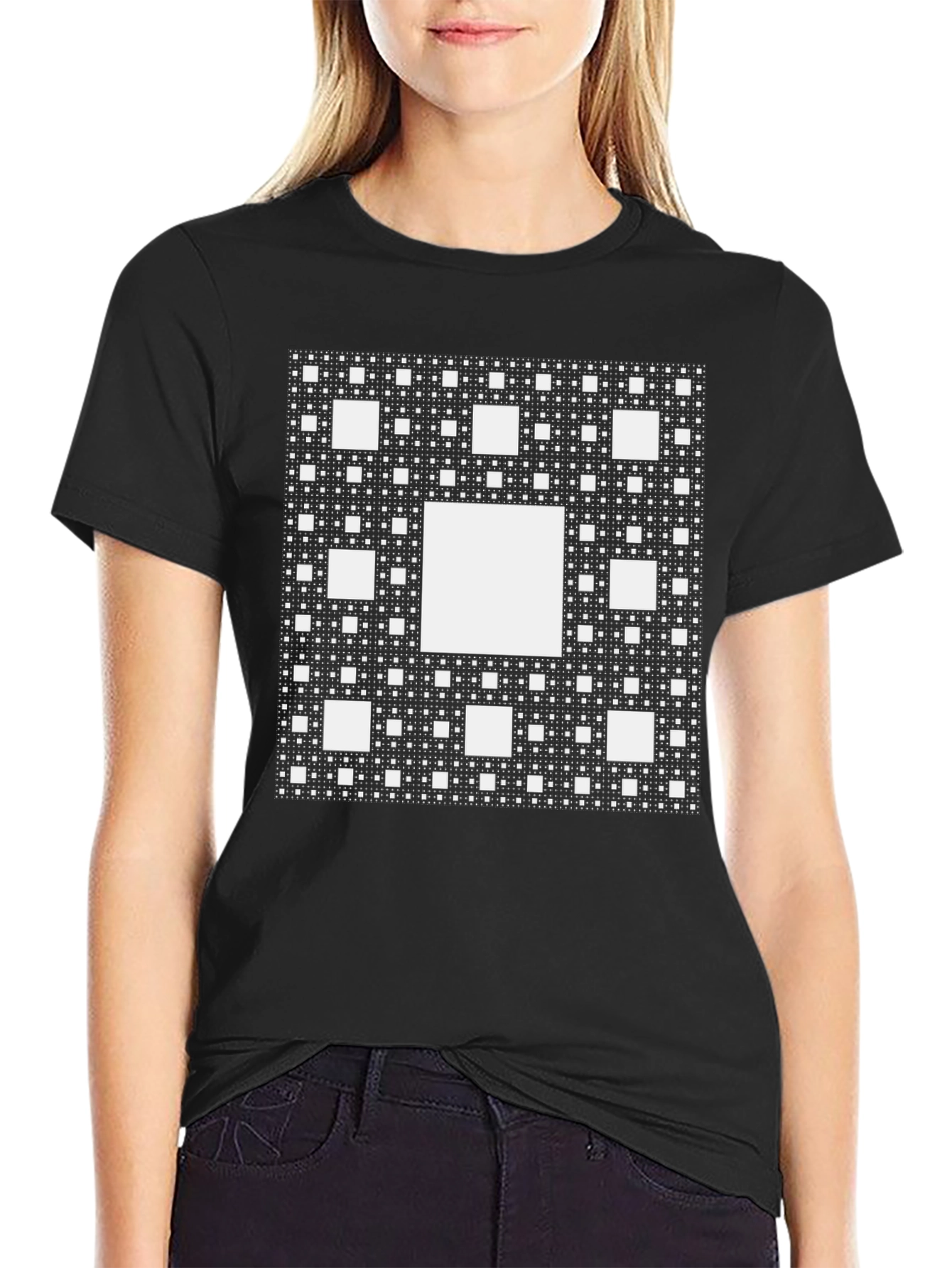 Sierpinski Carpet Black Tee - Geometric Fractal Design