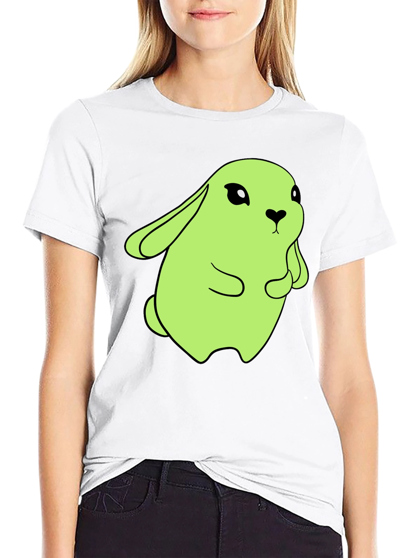 Cute Green Bunny Graphic Tee - Soft Cotton Blend