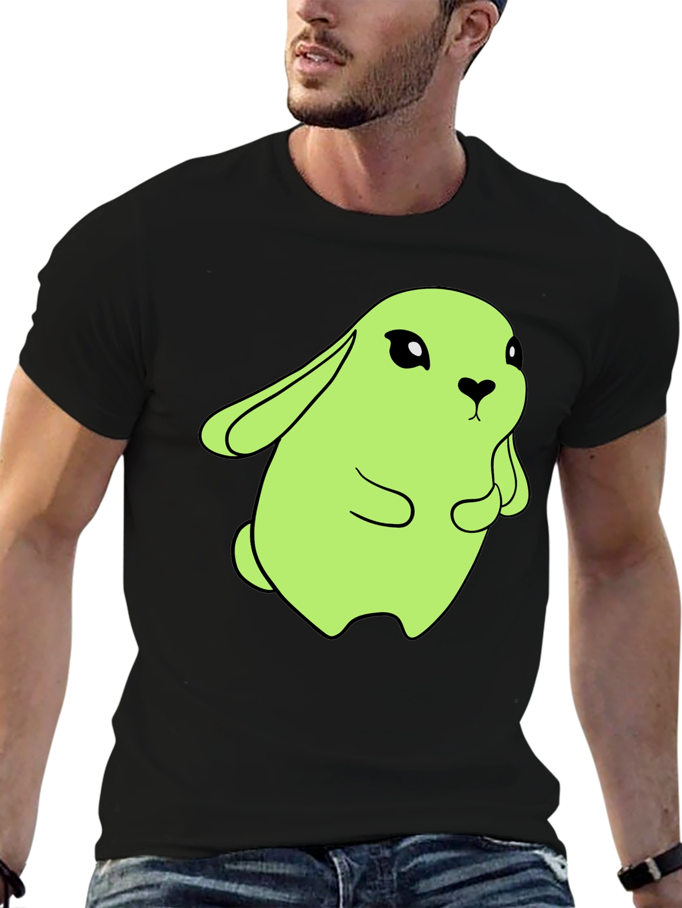 Cute Green Bunny Graphic Tee - Soft Cotton Blend