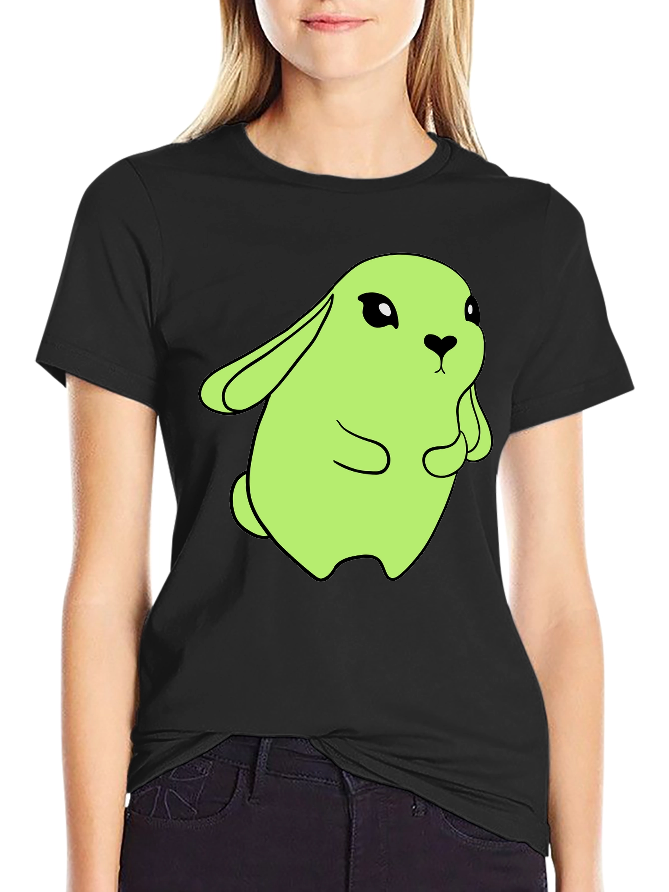 Cute Green Bunny Graphic Tee - Soft Cotton Blend