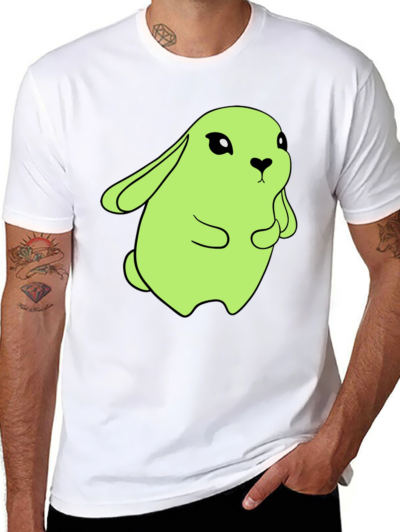 Cute Green Bunny Graphic Tee - Soft Cotton Blend