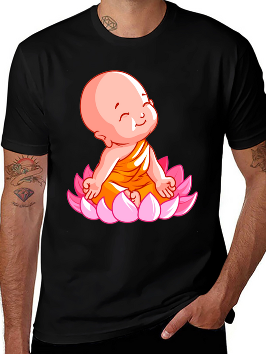 Cute Baby Buddha Lotus Flower T-Shirt - Black