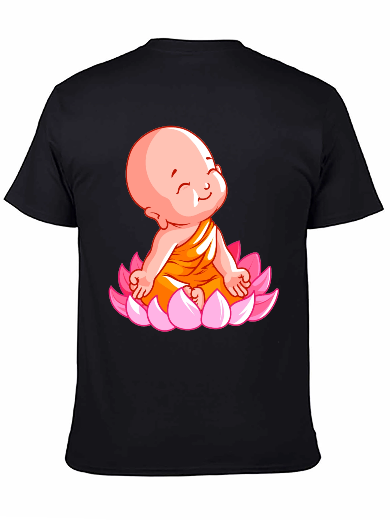 Cute Baby Buddha Lotus Flower T-Shirt - Black