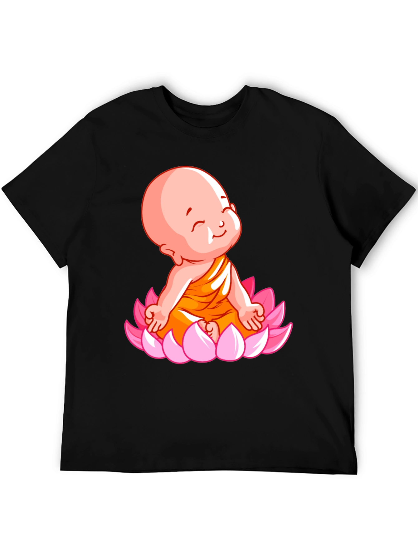 Cute Baby Buddha Lotus Flower T-Shirt - Black