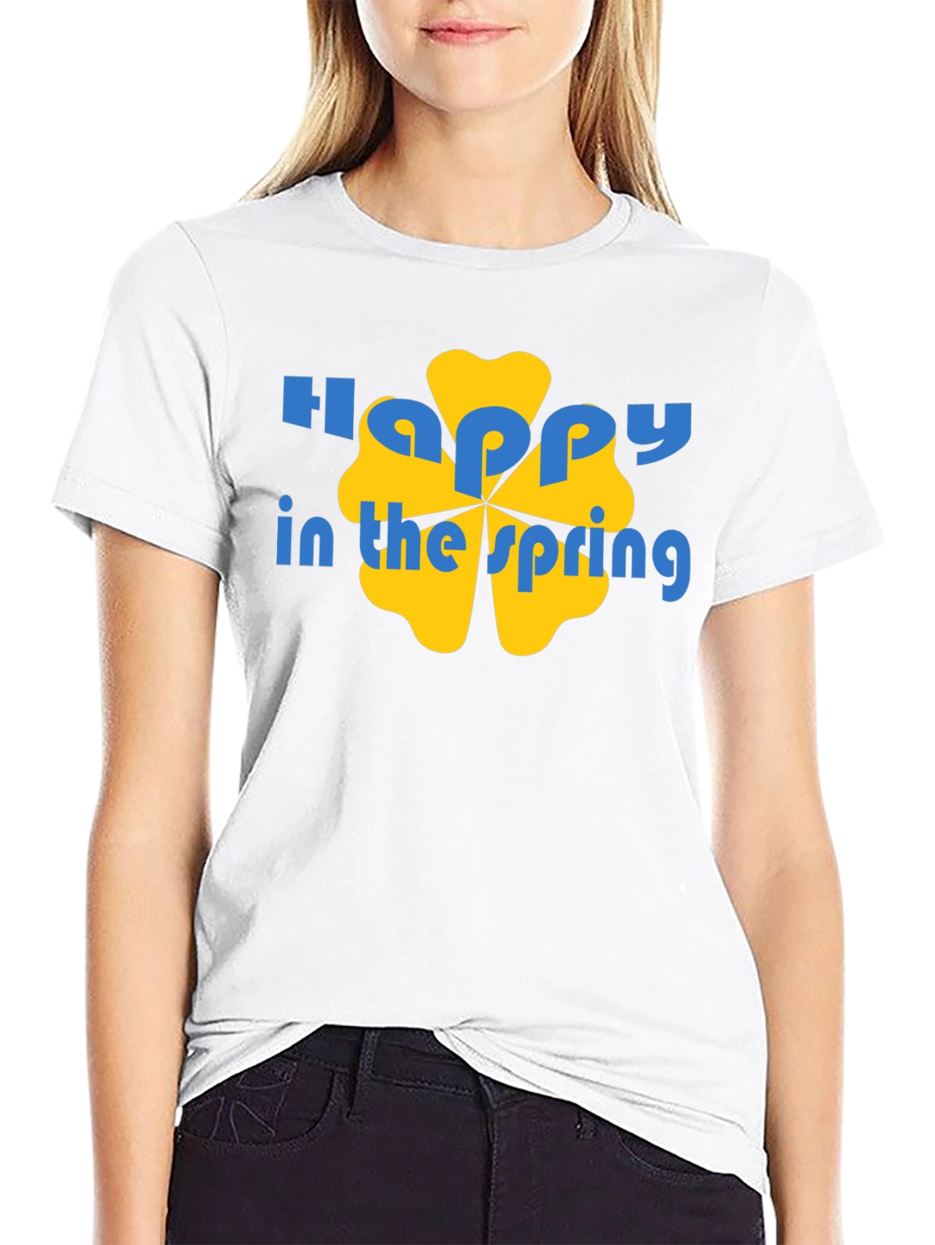 Happy Spring Graphic Tee - Black Cotton Casual Shirt
