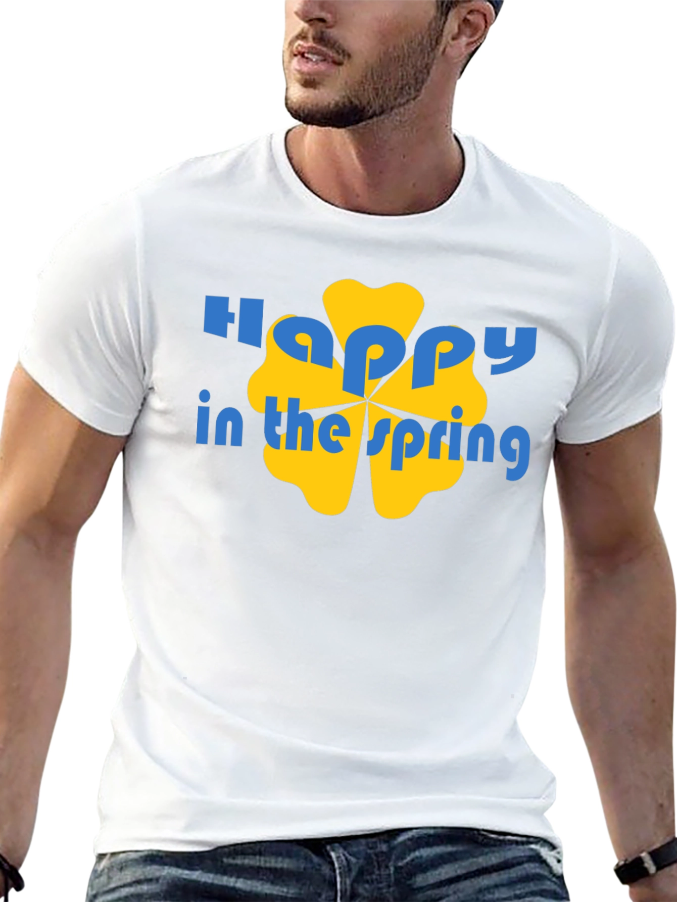 Happy Spring Graphic Tee - Black Cotton Casual Shirt