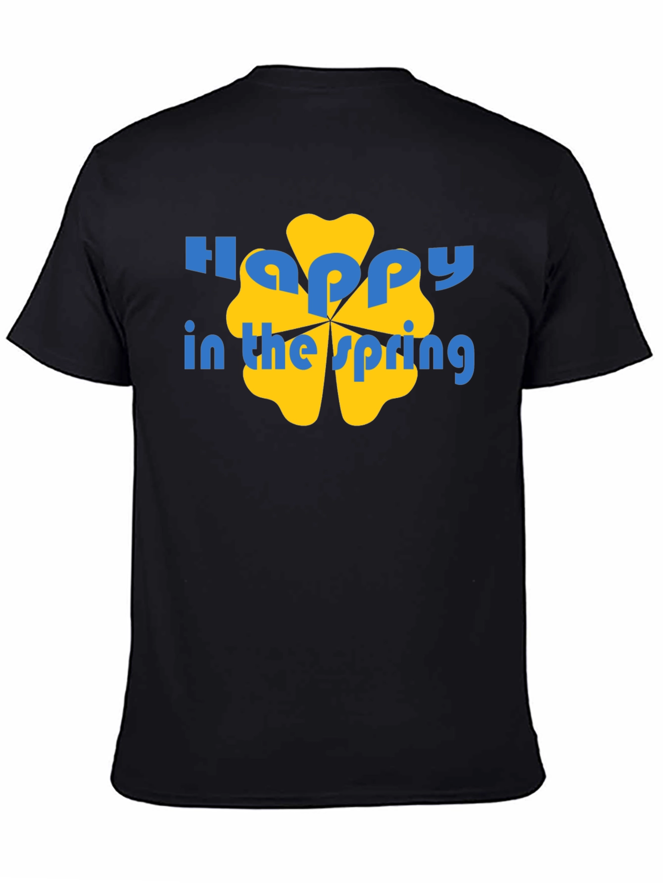 Happy Spring Graphic Tee - Black Cotton Casual Shirt