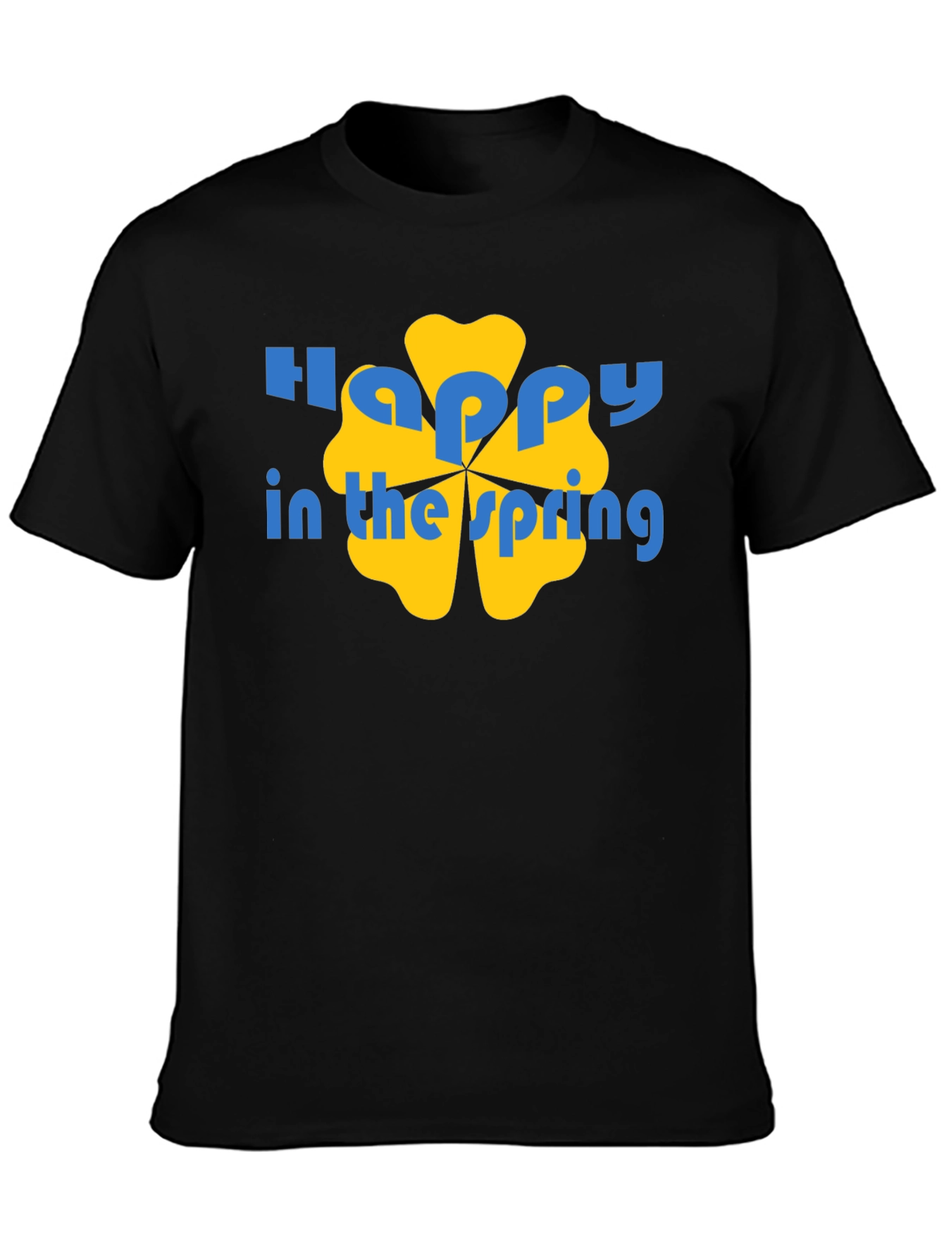 Happy Spring Graphic Tee - Black Cotton Casual Shirt