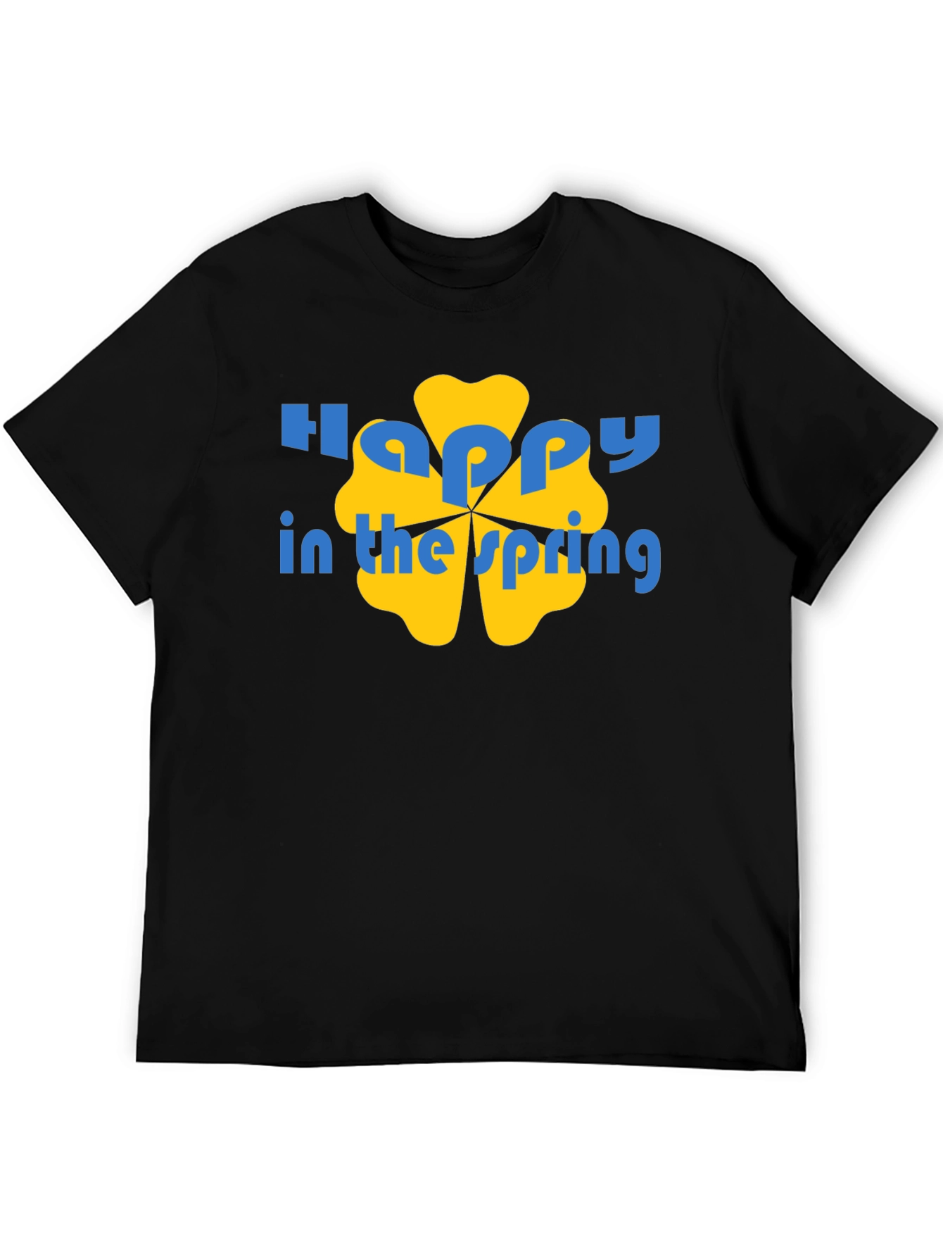 Happy Spring Graphic Tee - Black Cotton Casual Shirt