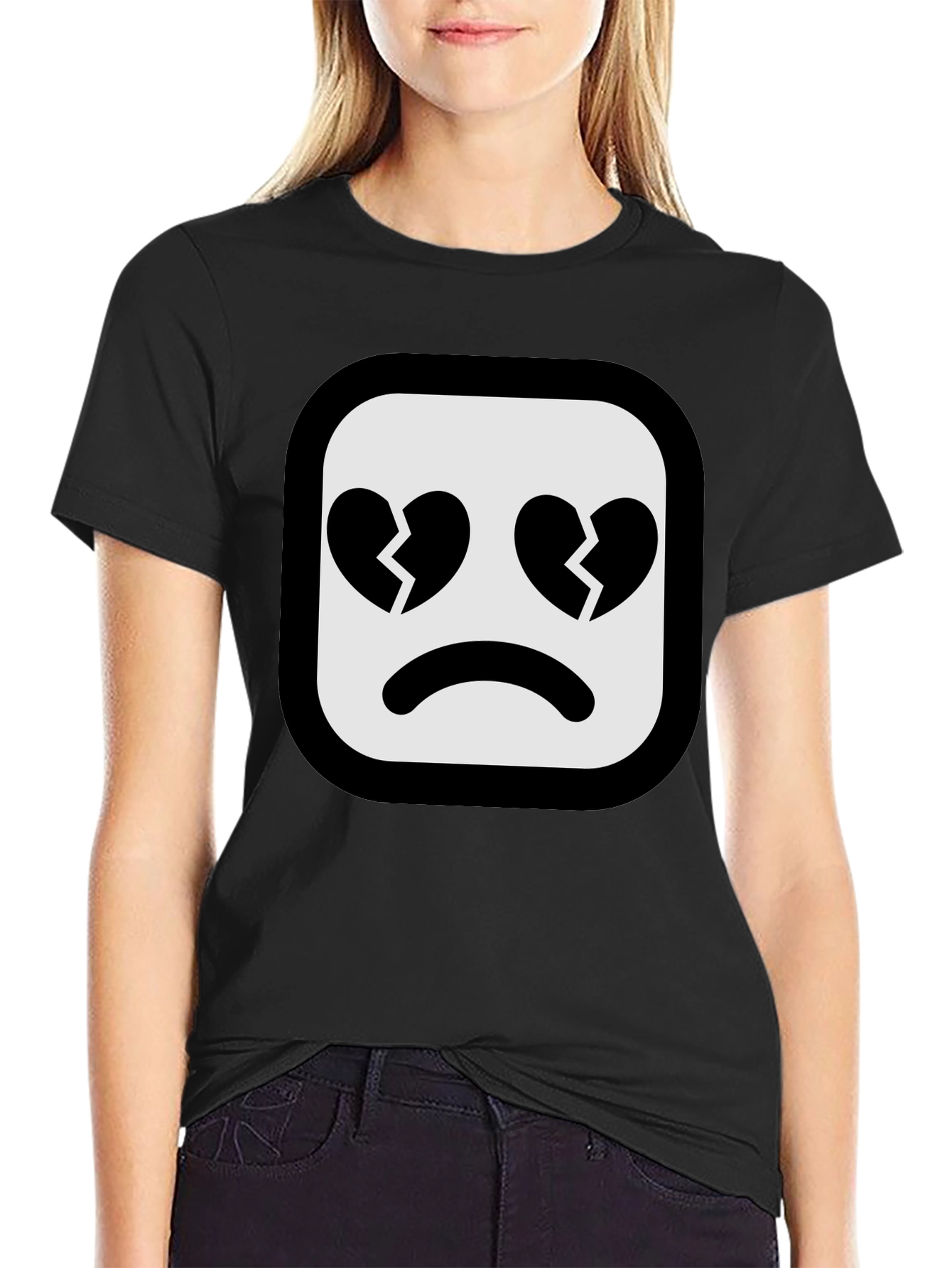 Broken Heart Emoji Black T-Shirt - Express Your Feelings!