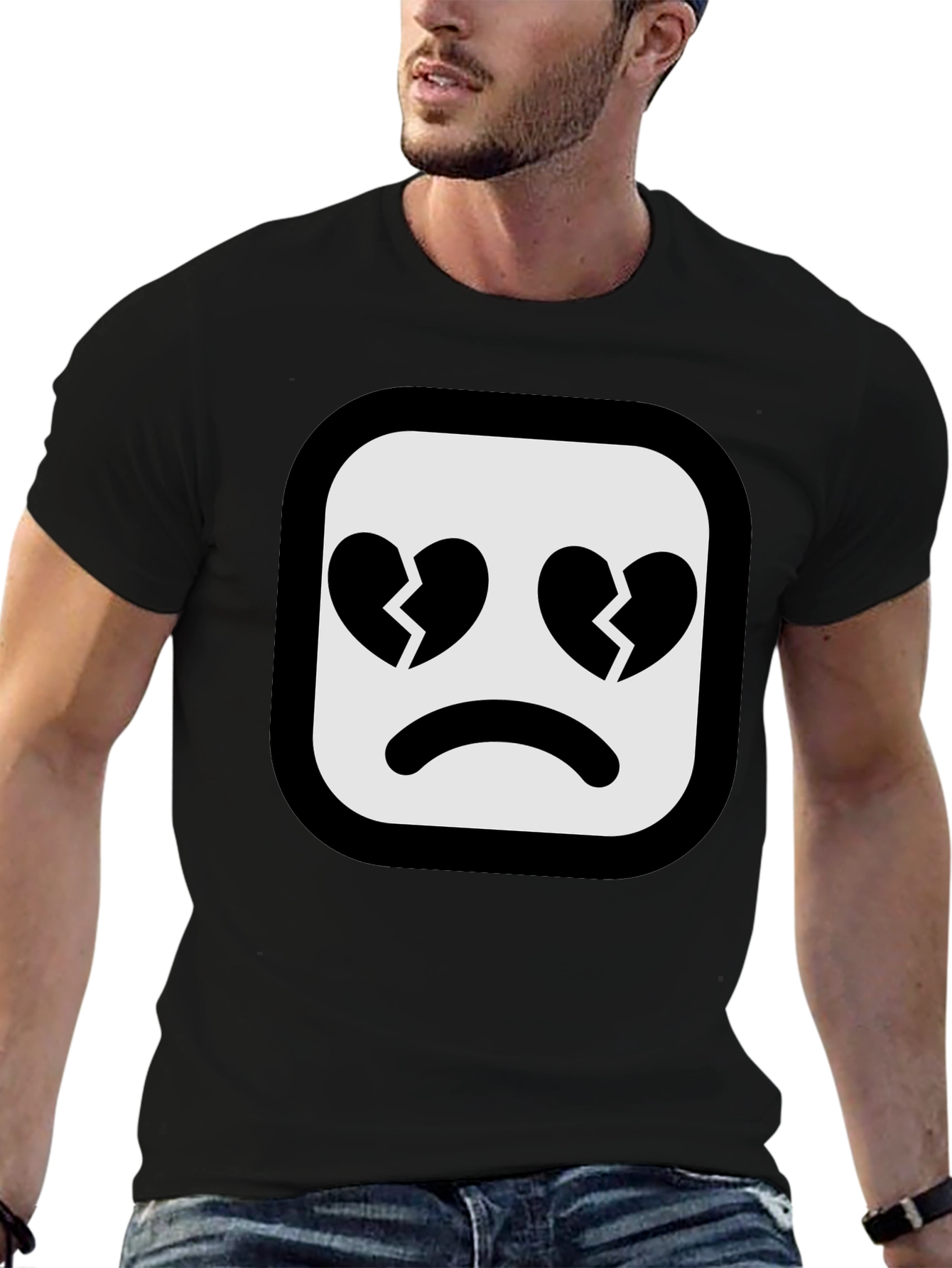 Broken Heart Emoji Black T-Shirt - Express Your Feelings!
