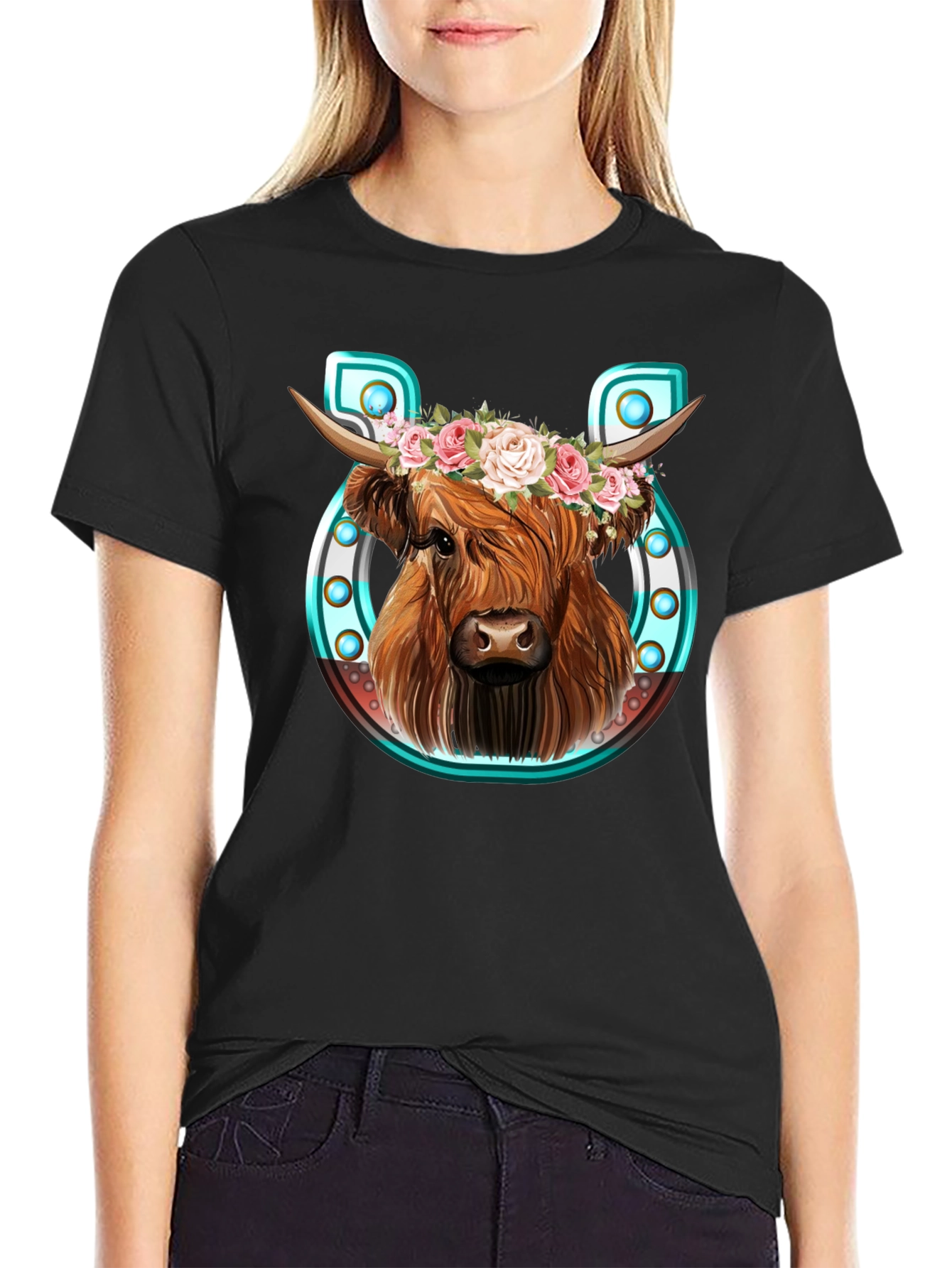 Highland Cow Flower Crown Graphic Tee