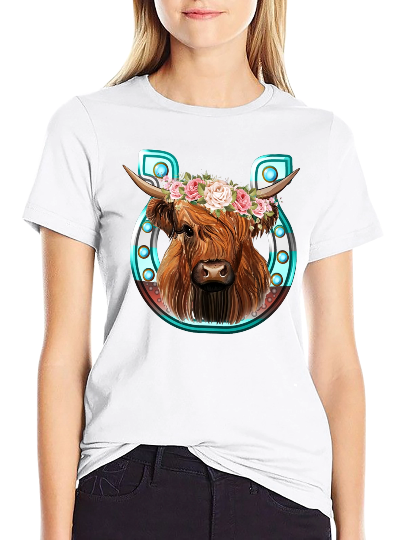 Highland Cow Flower Crown Graphic Tee