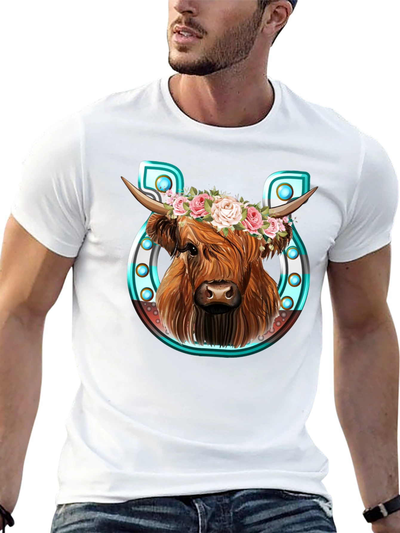 Highland Cow Flower Crown Graphic Tee