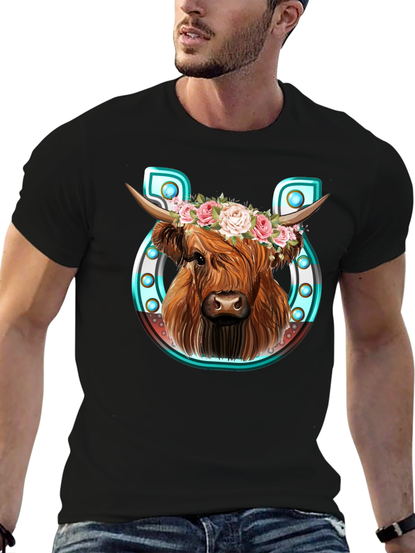 Highland Cow Flower Crown Graphic Tee