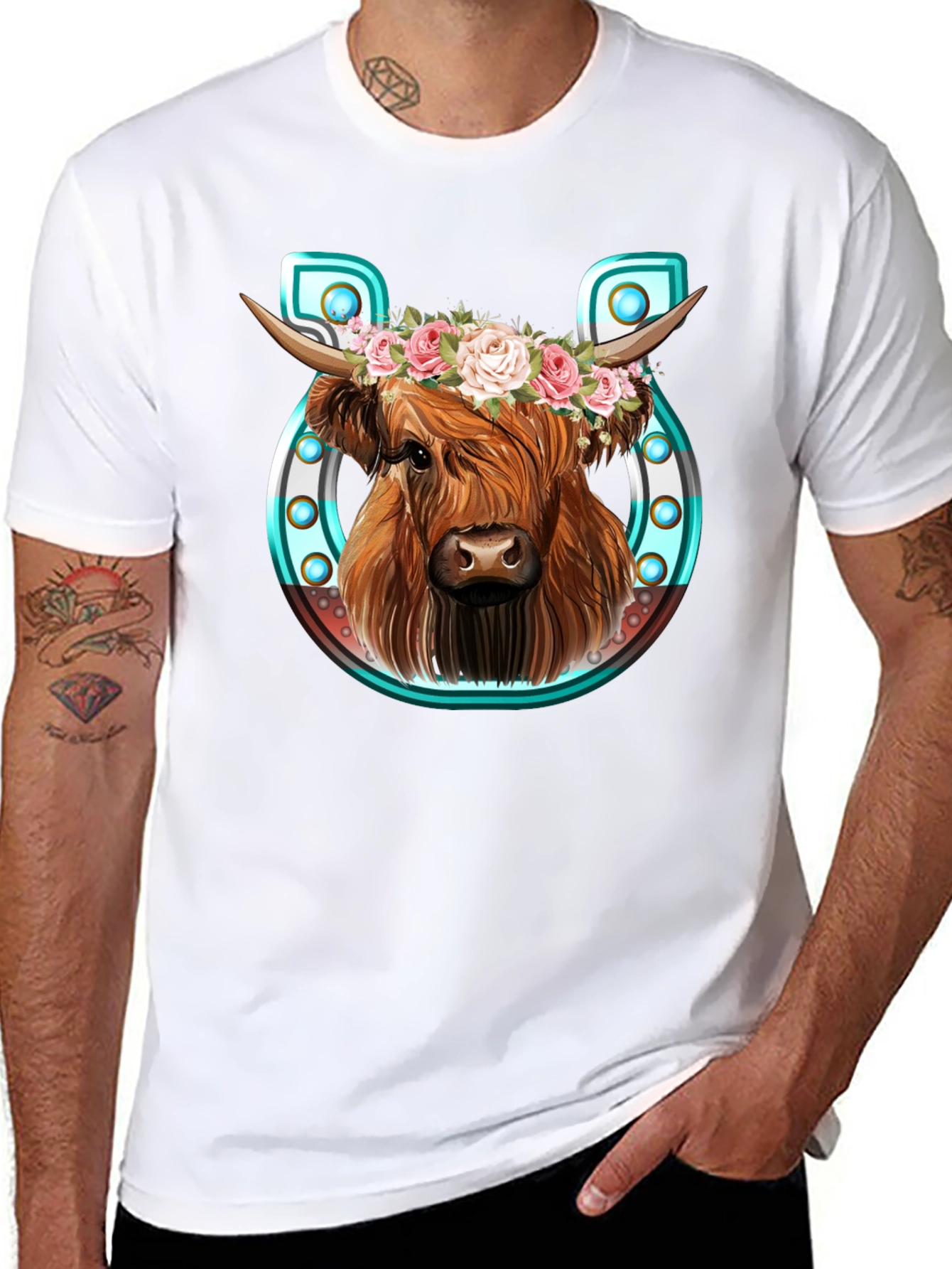Highland Cow Flower Crown Graphic Tee