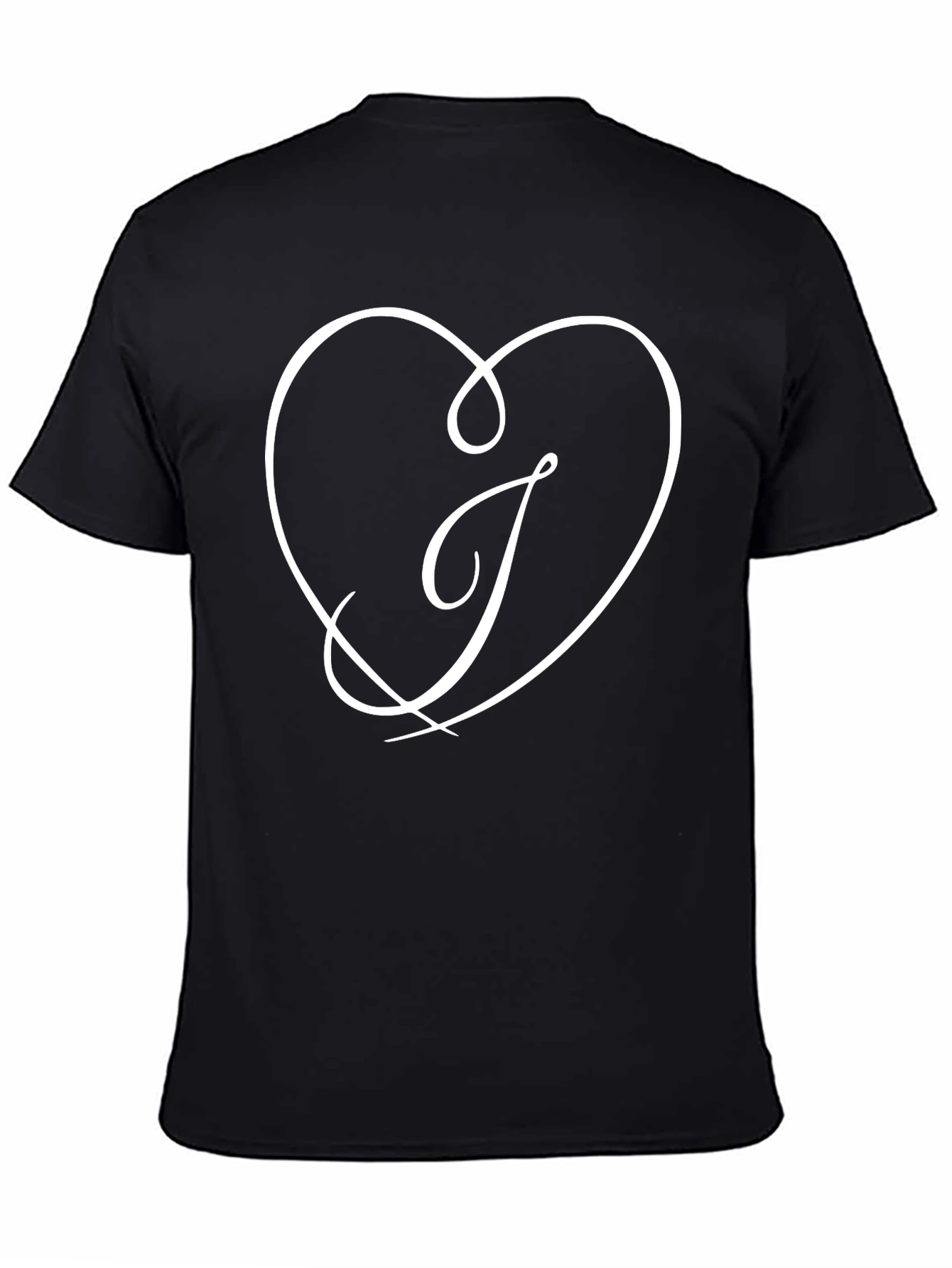 Black T-Shirt with Heart and Letter J Design